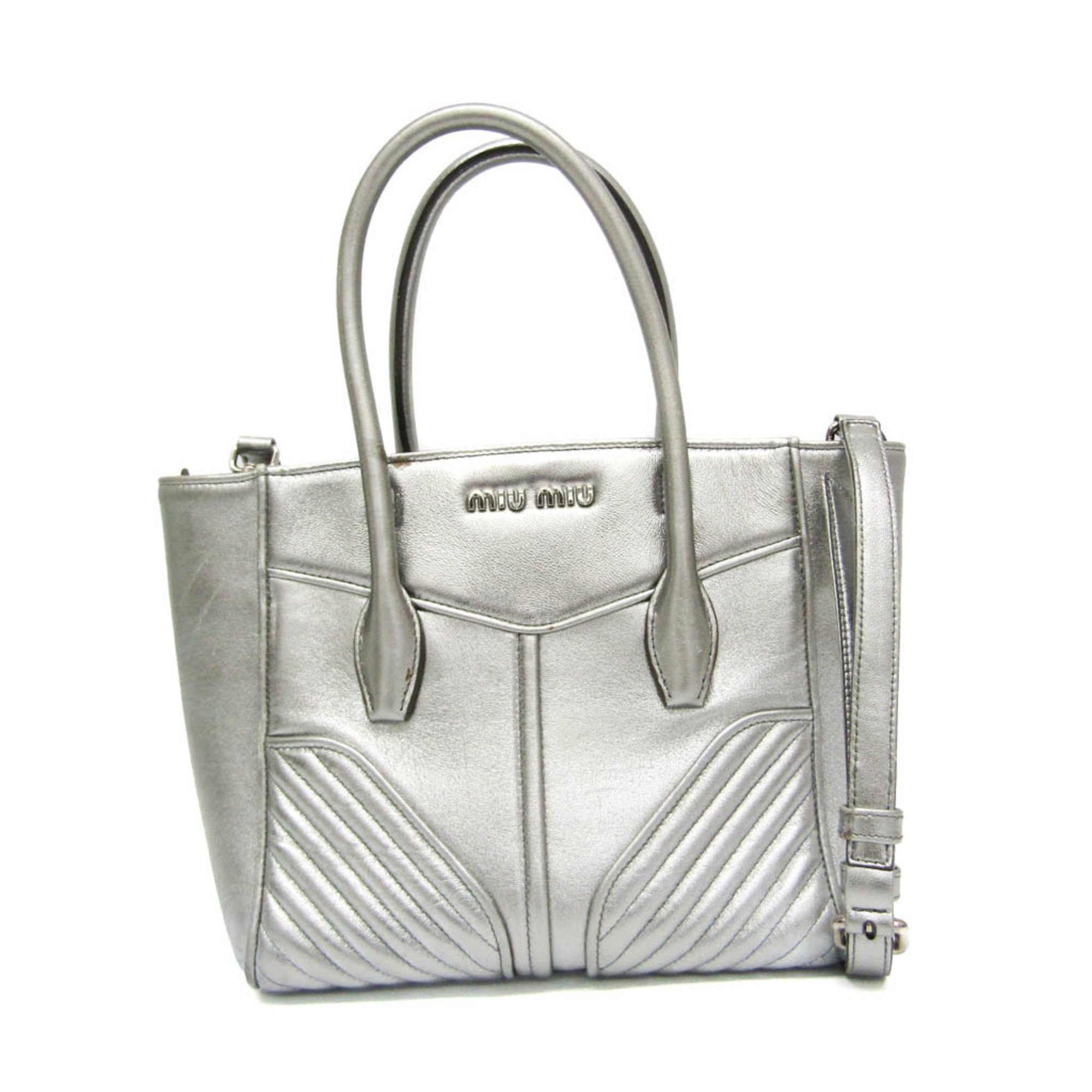 Miu Miu NAPPA BIKER 5BA145 Women's Leather Handbag,Shoulder Bag Silver