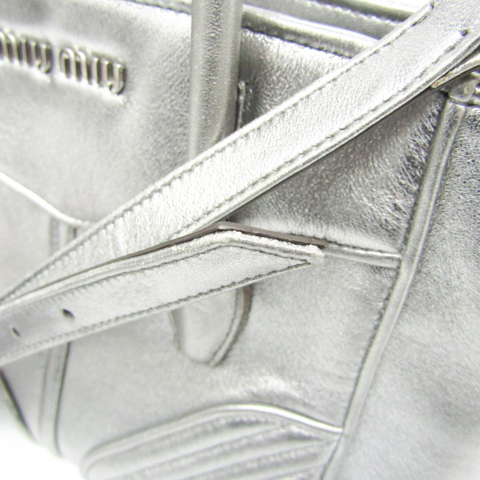 Miu Miu NAPPA BIKER 5BA145 Women's Leather Handbag,Shoulder Bag Silver