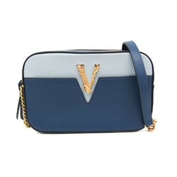 Versace VIRTUS 1005969 Women's Leather Shoulder Bag Blue,Light Blue