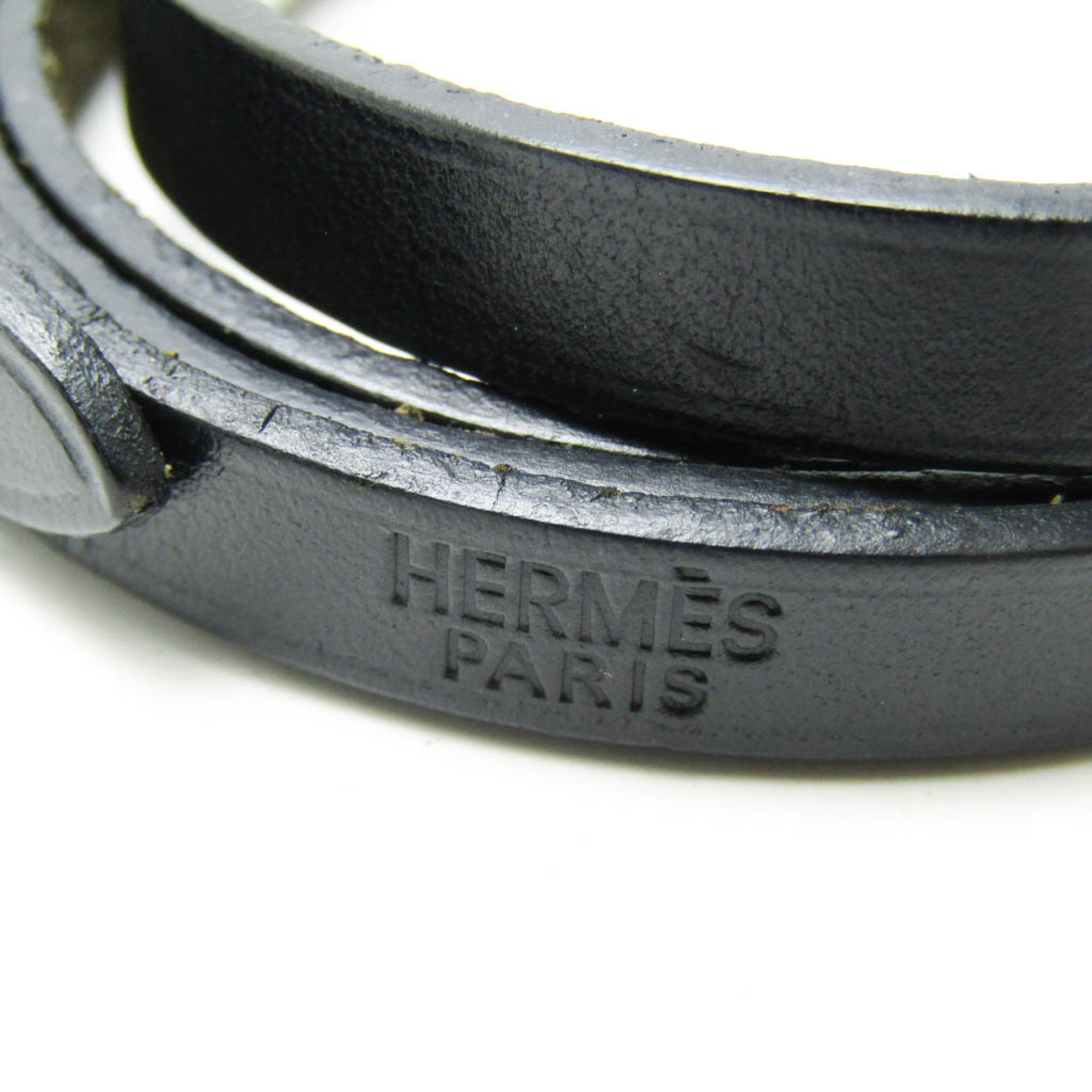 Hermes Hapi 4-row Bracelet Choker Leather,Metal No Stone Bangle Black,Silver