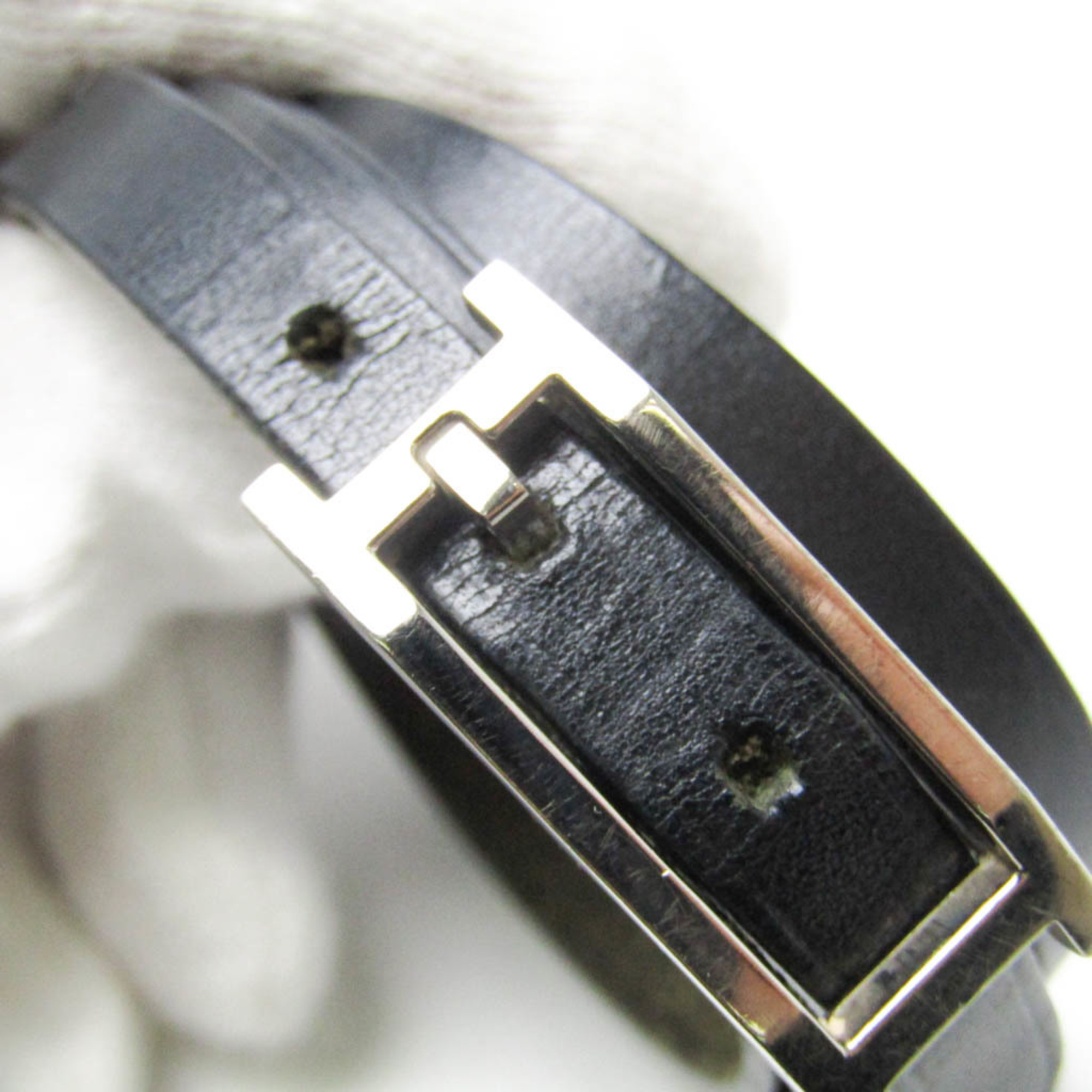 Hermes Hapi 4-row Bracelet Choker Leather,Metal No Stone Bangle Black,Silver