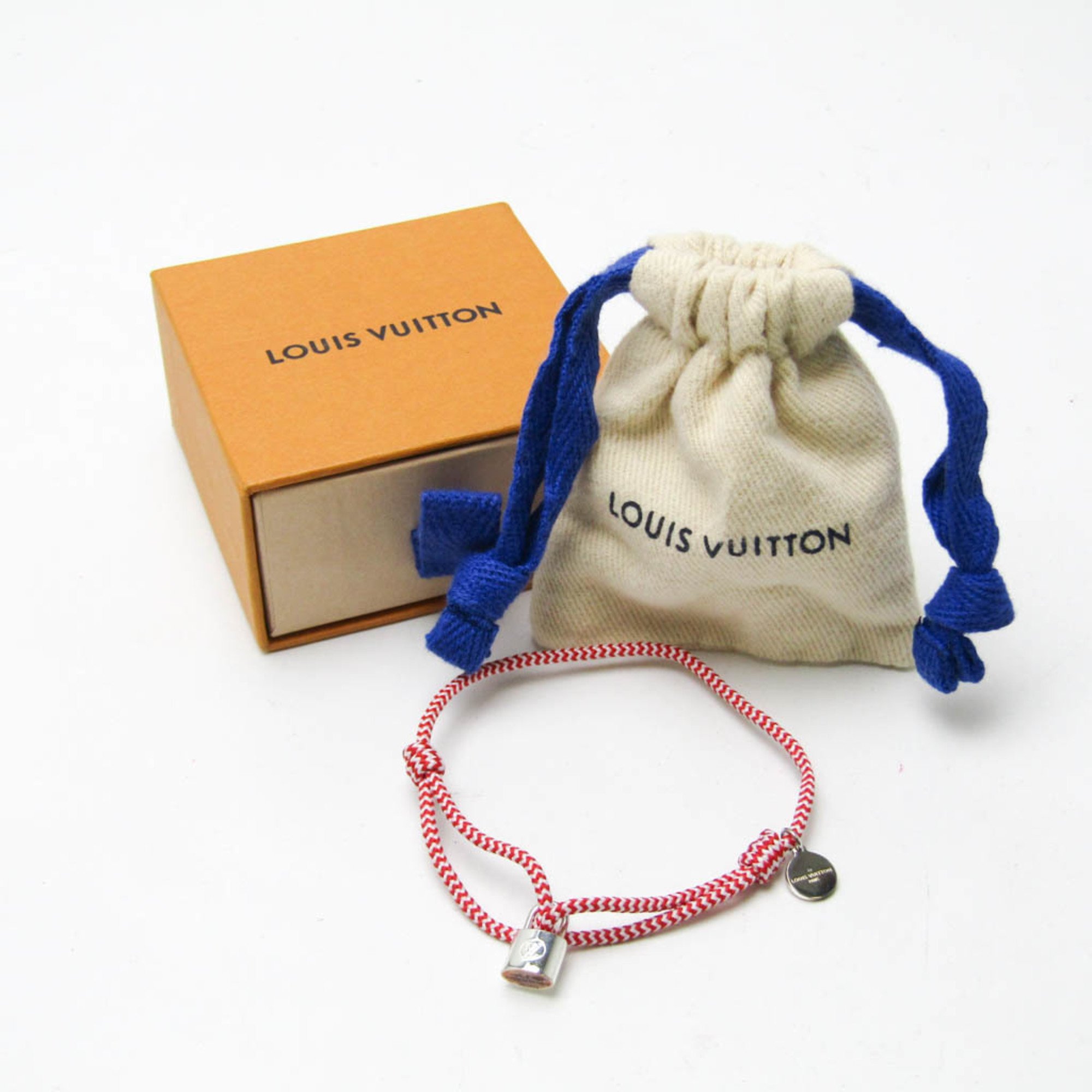 Louis Vuitton Silver Lockit Bracelet Sophie Turner Q95705 Cotton,Silver No Stone Charm Bracelet Red Color,Silver,White