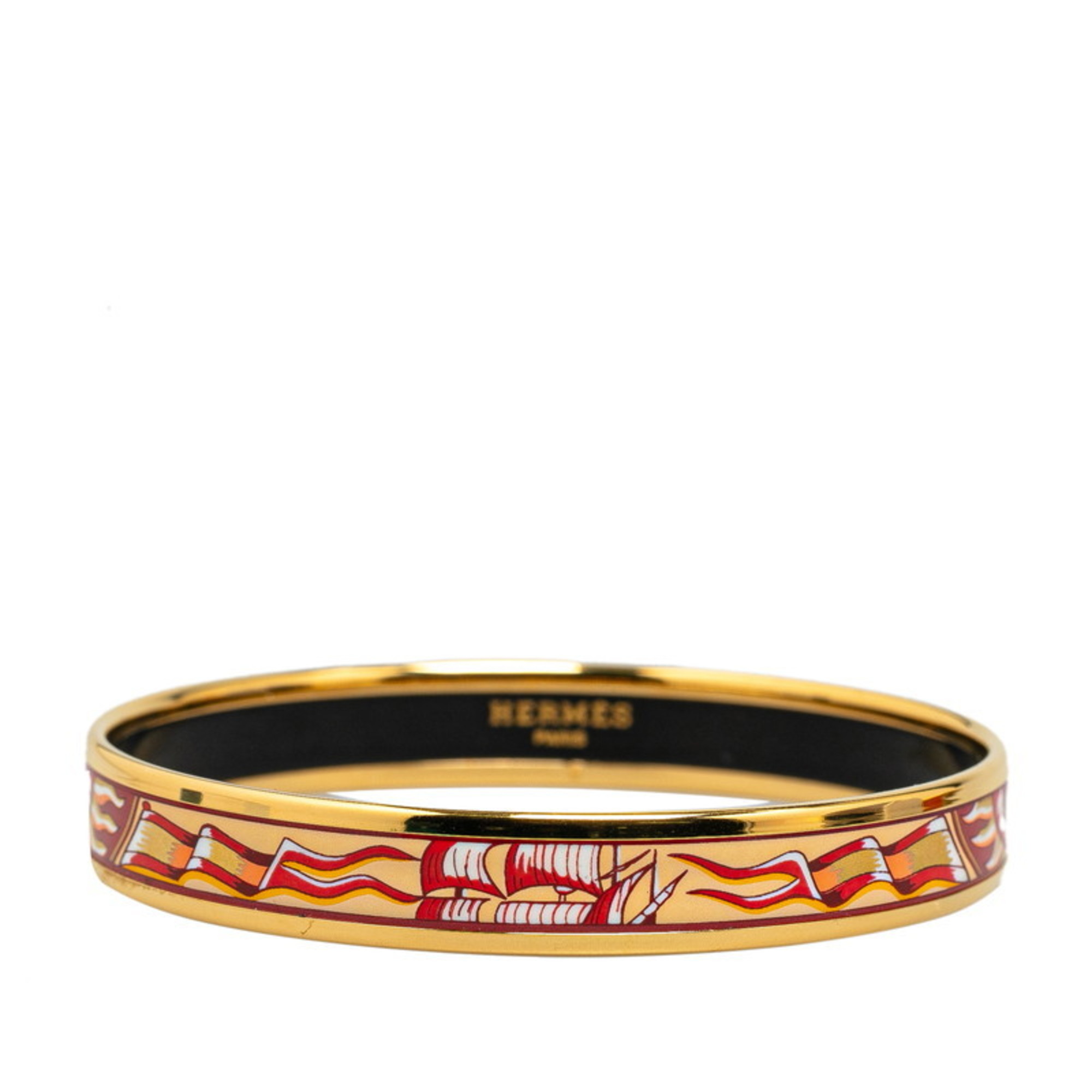 Hermes Enamel PM Cloisonne Sailboat Flag Motif Bangle Gold Plated Women's HERMES