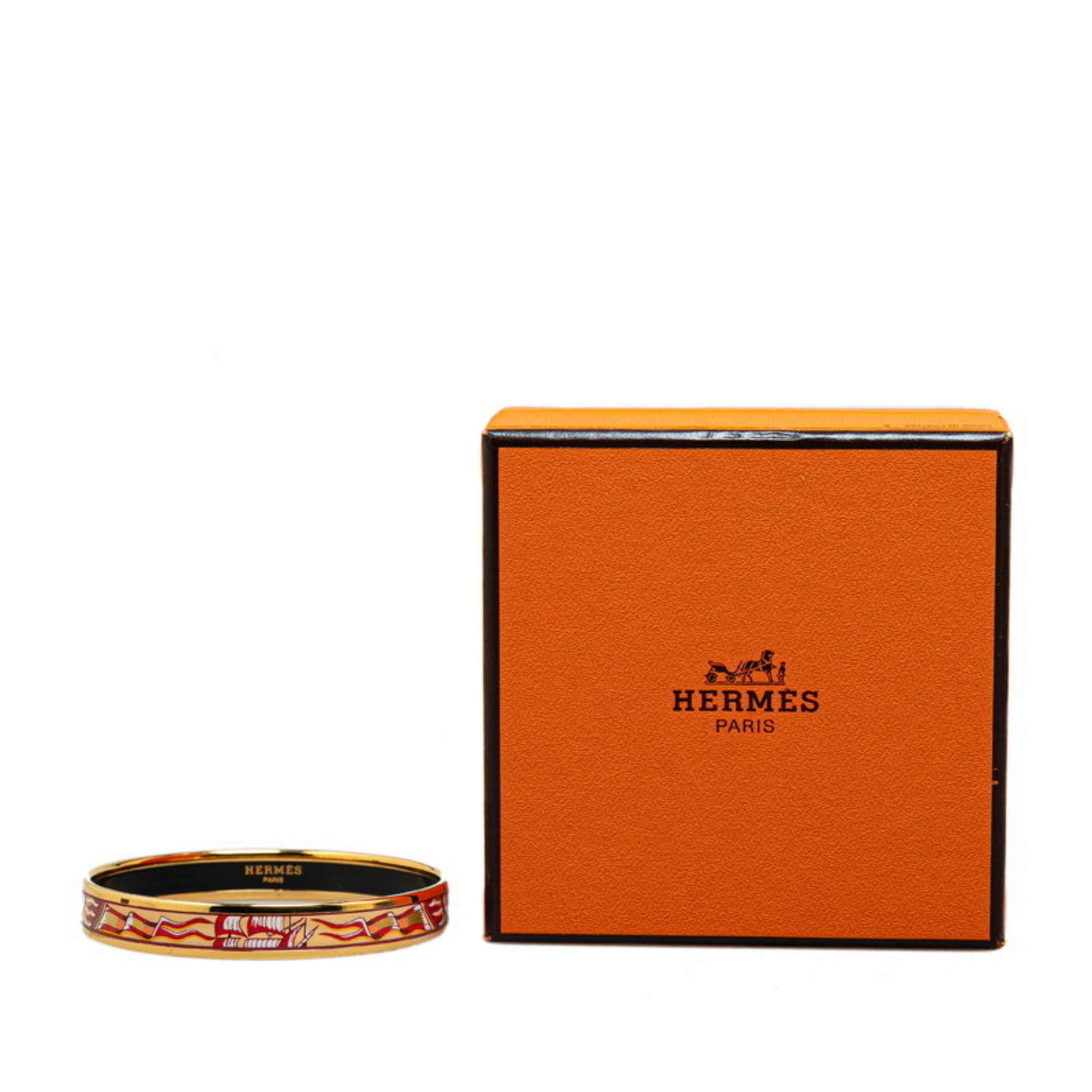 Hermes Enamel PM Cloisonne Sailboat Flag Motif Bangle Gold Plated Women's HERMES