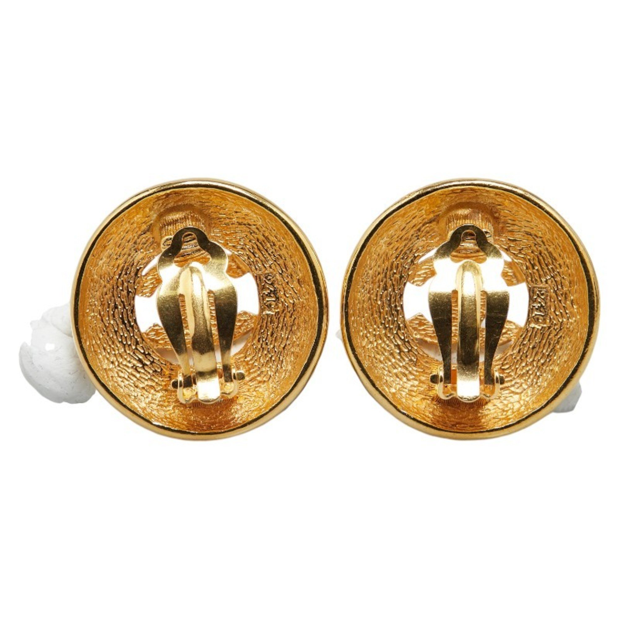 Chanel Coco Mark Circle Earrings Gold Plated Women's CHANEL