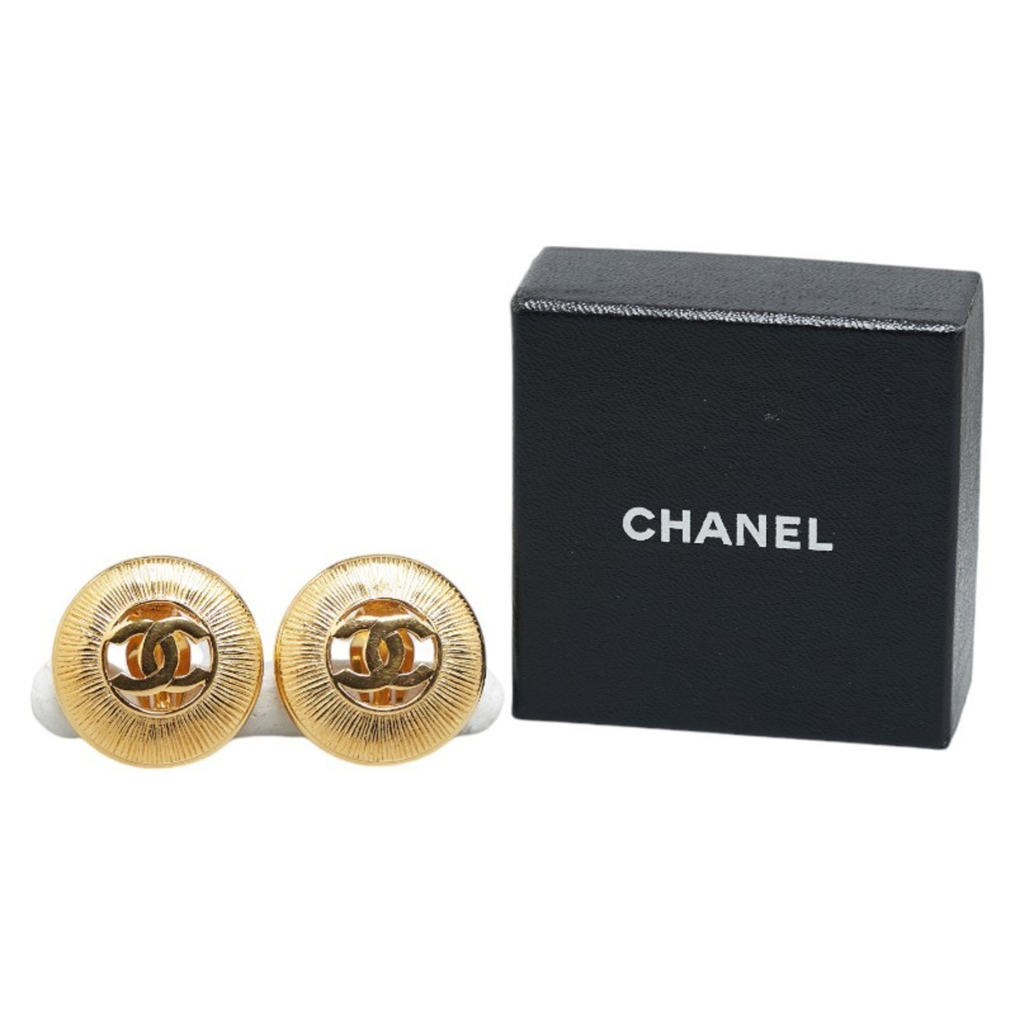 Chanel Coco Mark Circle Earrings Gold Plated Women's CHANEL