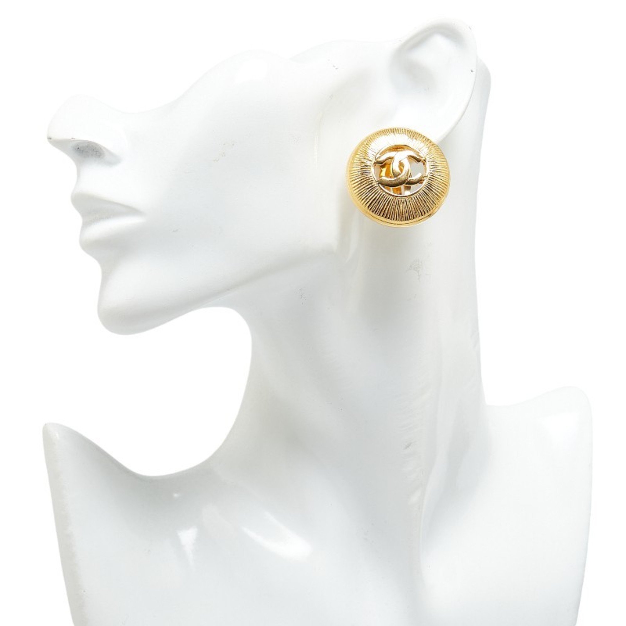 Chanel Coco Mark Circle Earrings Gold Plated Women's CHANEL