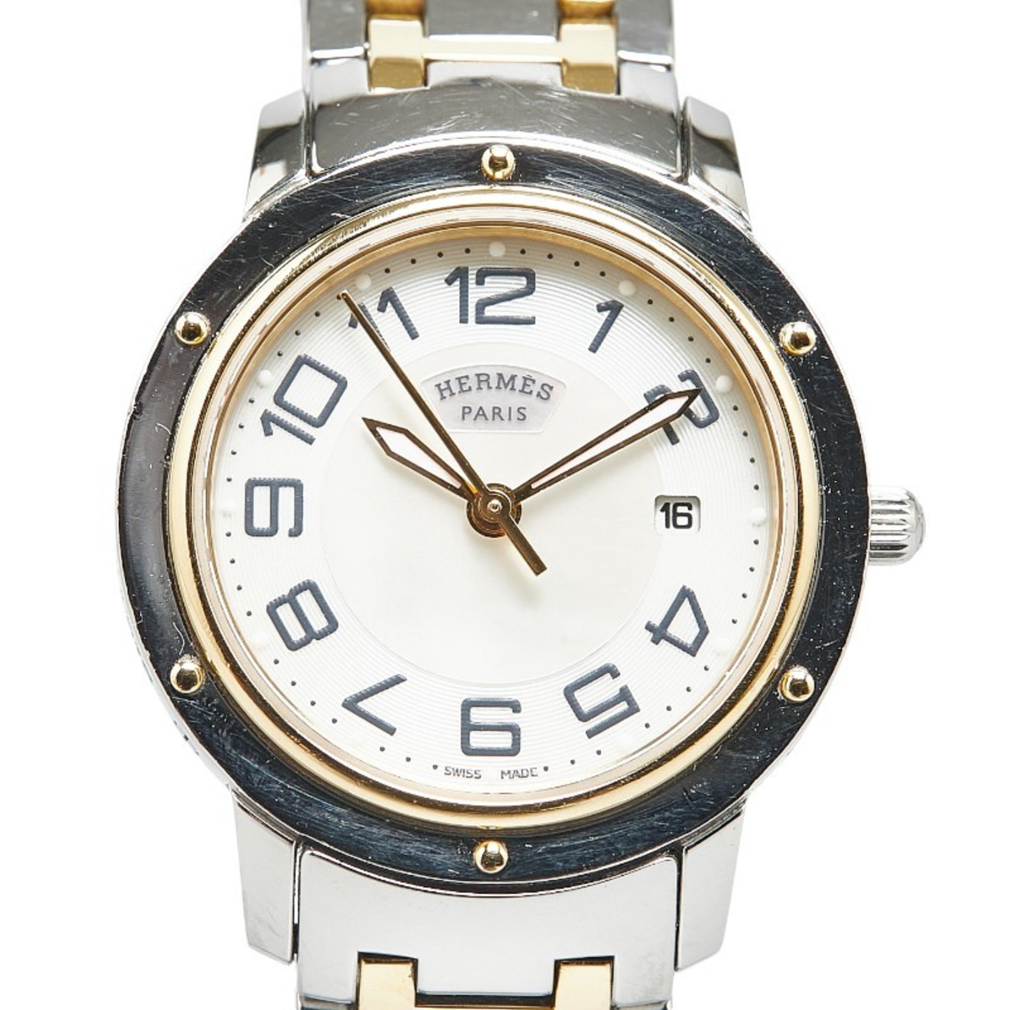 Hermes Clipper Classic Watch CP1.320 Quartz Shell Dial Stainless Steel Ladies HERMES