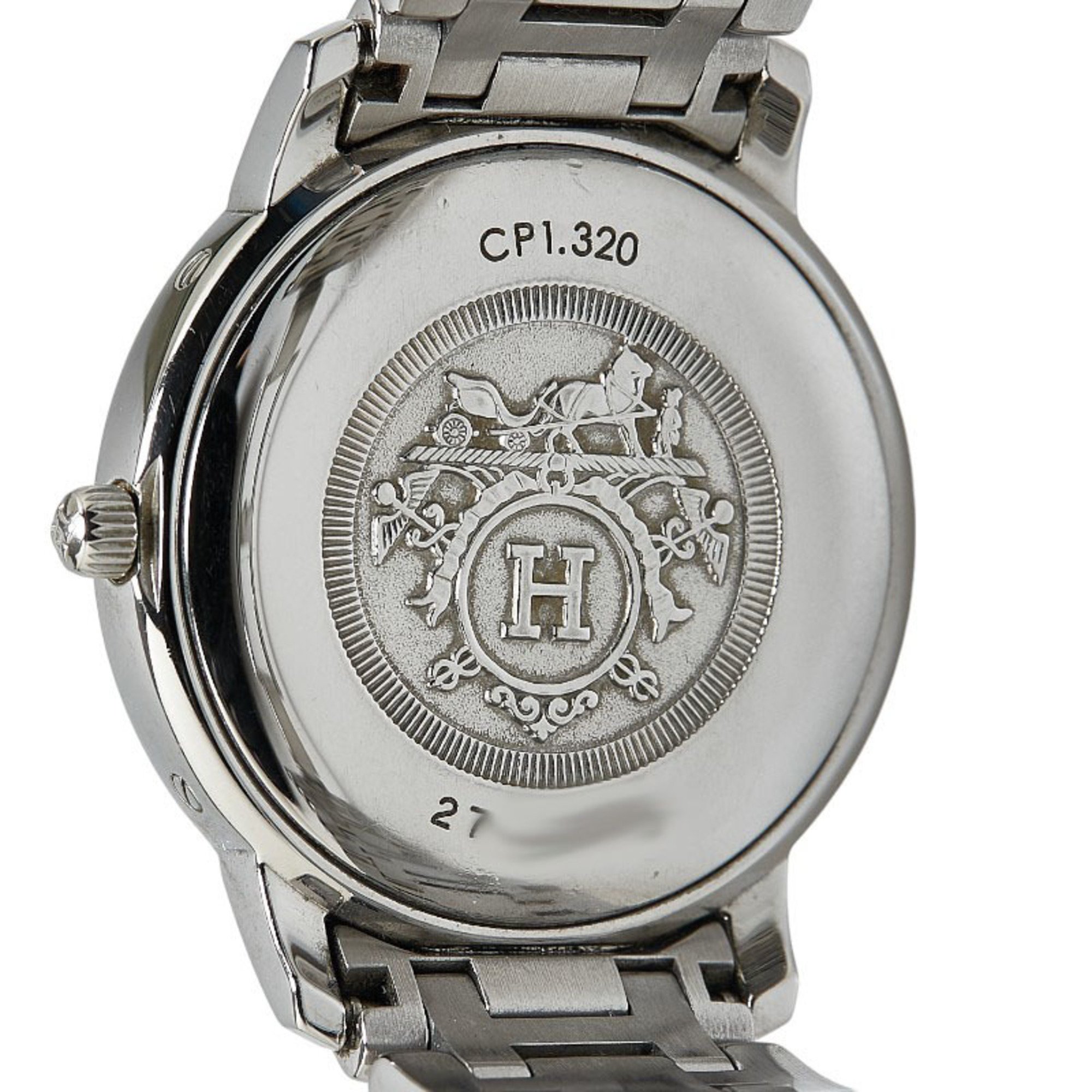 Hermes Clipper Classic Watch CP1.320 Quartz Shell Dial Stainless Steel Ladies HERMES