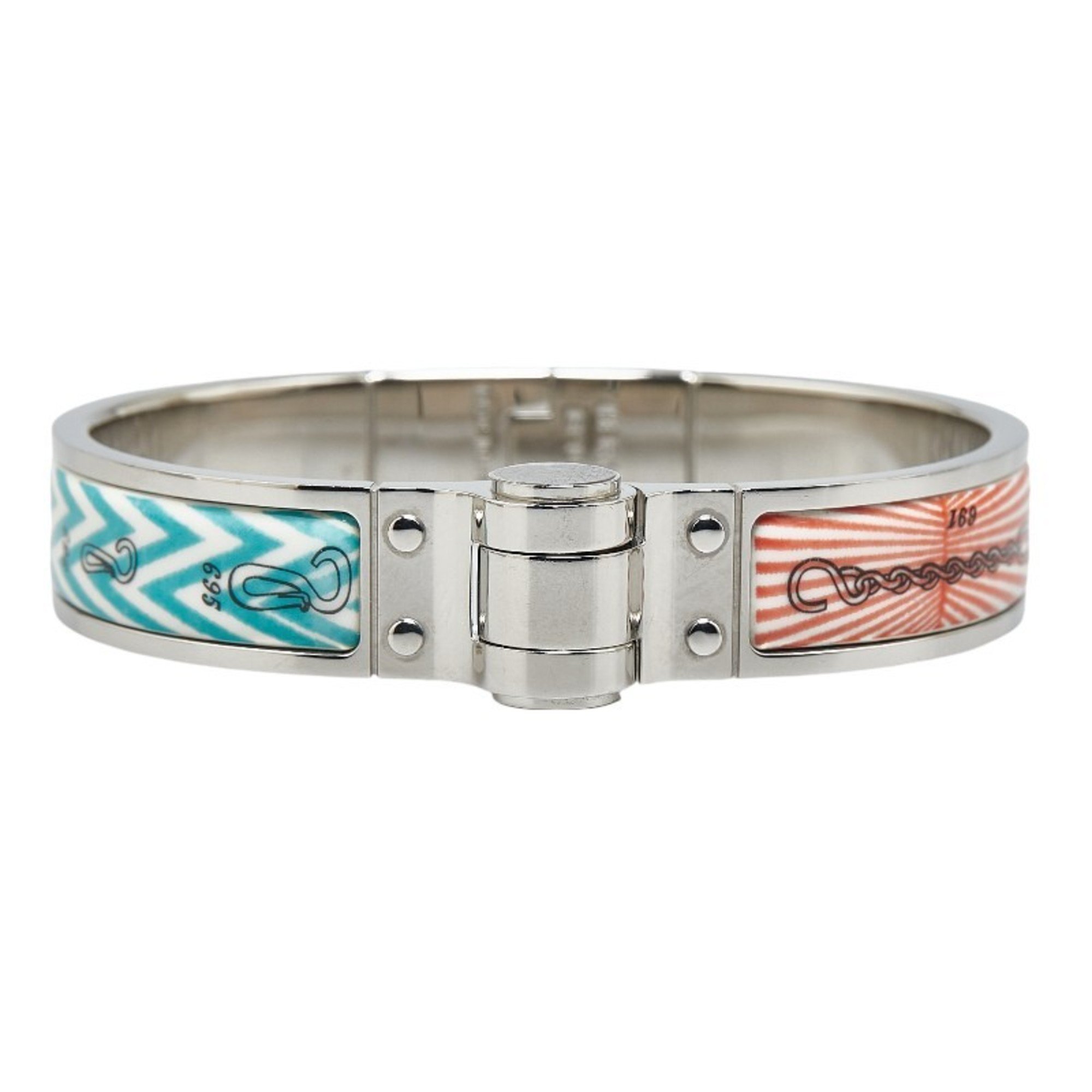 Hermes Charnier PM Enamel Manufacture de Boucléry Bangle Silver Multicolor Metal Women's HERMES