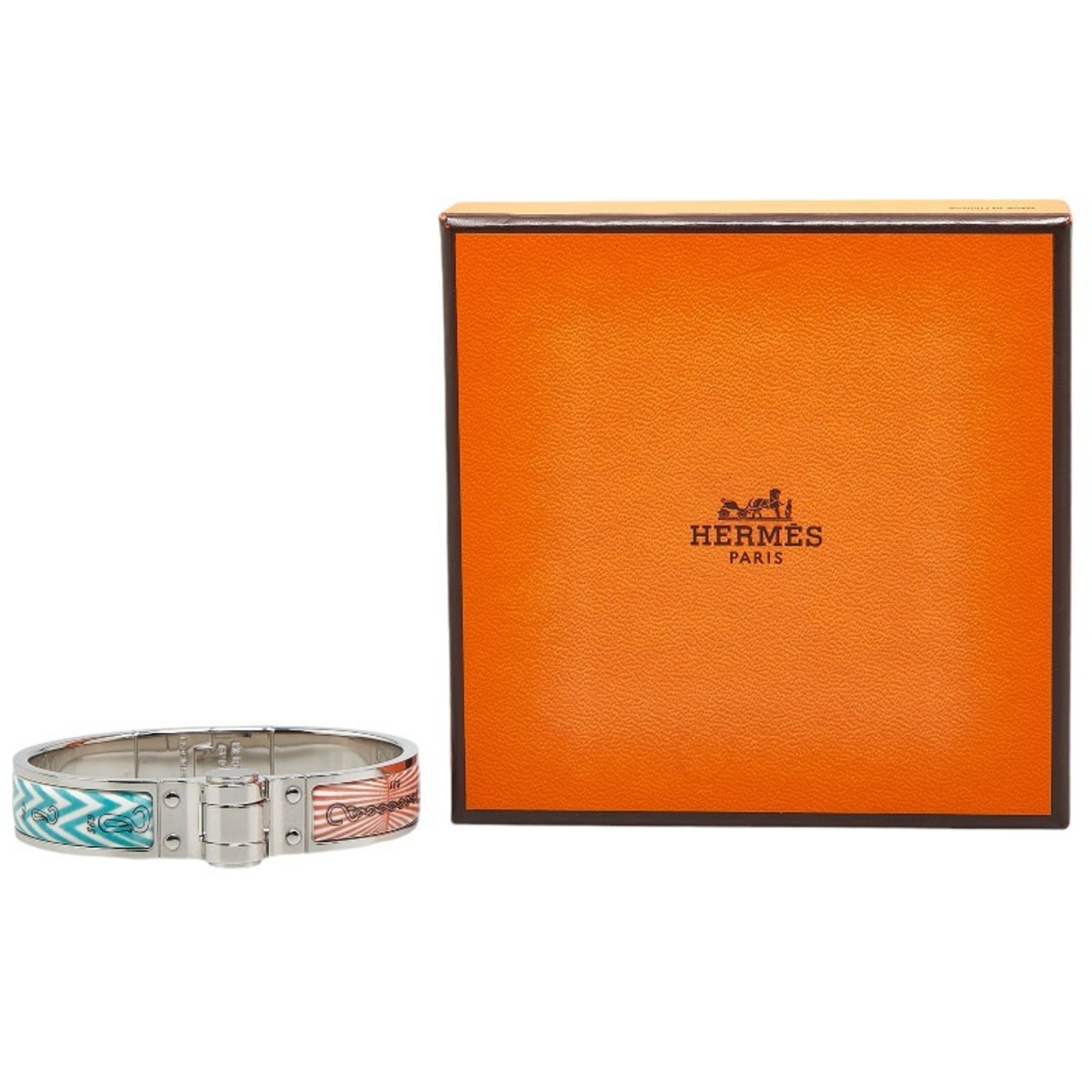 Hermes Charnier PM Enamel Manufacture de Boucléry Bangle Silver Multicolor Metal Women's HERMES