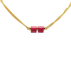 Hermes Charnier Necklace Gold Pink Leather Plated Women's HERMES