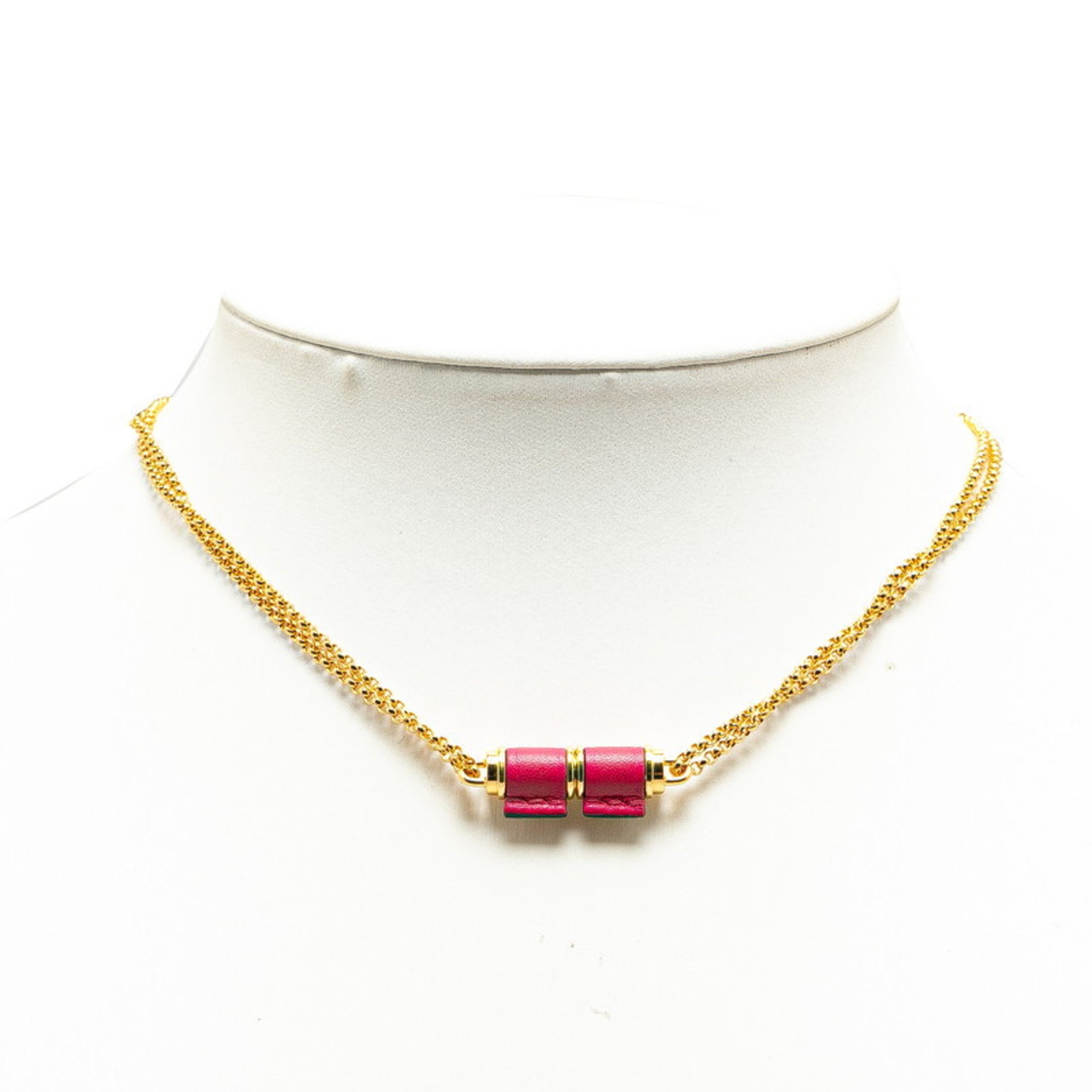 Hermes Charnier Necklace Gold Pink Leather Plated Women's HERMES