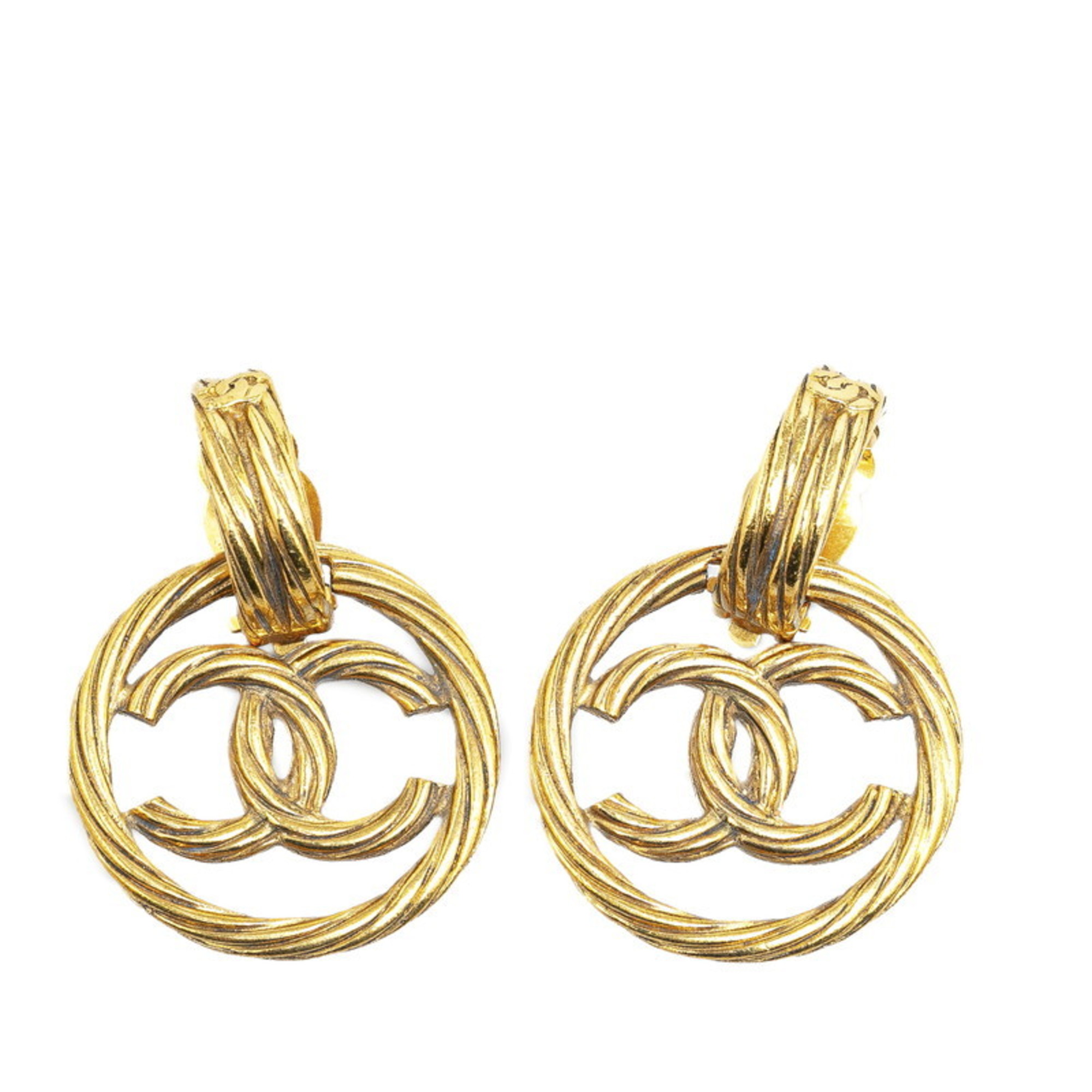 Chanel Matelasse Coco Mark Earrings Gold Plated Women's CHANEL