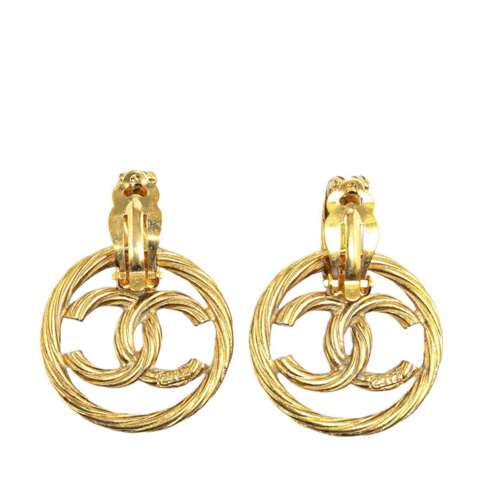 Chanel Matelasse Coco Mark Earrings Gold Plated Women's CHANEL