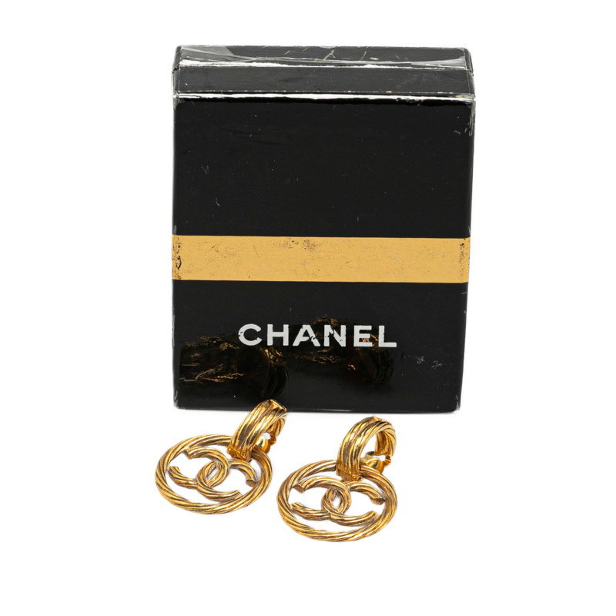 Chanel Matelasse Coco Mark Earrings Gold Plated Women's CHANEL