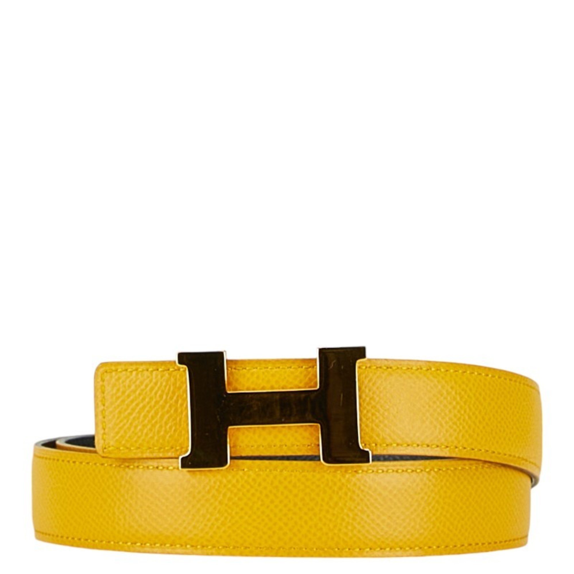 Hermes H-Belt Constance Reversible Belt Size: 65 Yellow Black Leather Women's HERMES