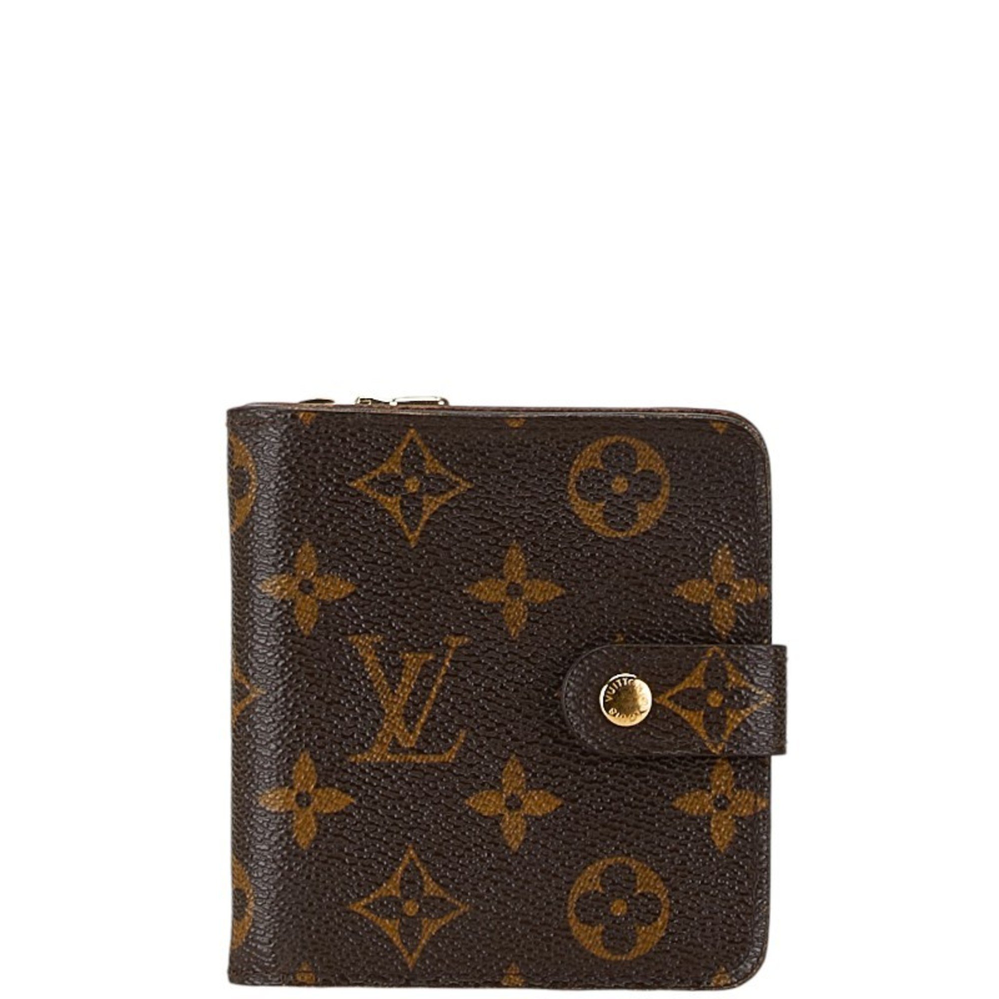 Louis Vuitton Monogram Compact Zip Bi-fold Wallet M61667 Brown PVC Leather Women's LOUIS VUITTON