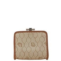 Christian Dior Dior Honeycomb Coin Case Beige Brown Leather Women's