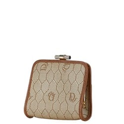 Christian Dior Dior Honeycomb Coin Case Beige Brown Leather Women's