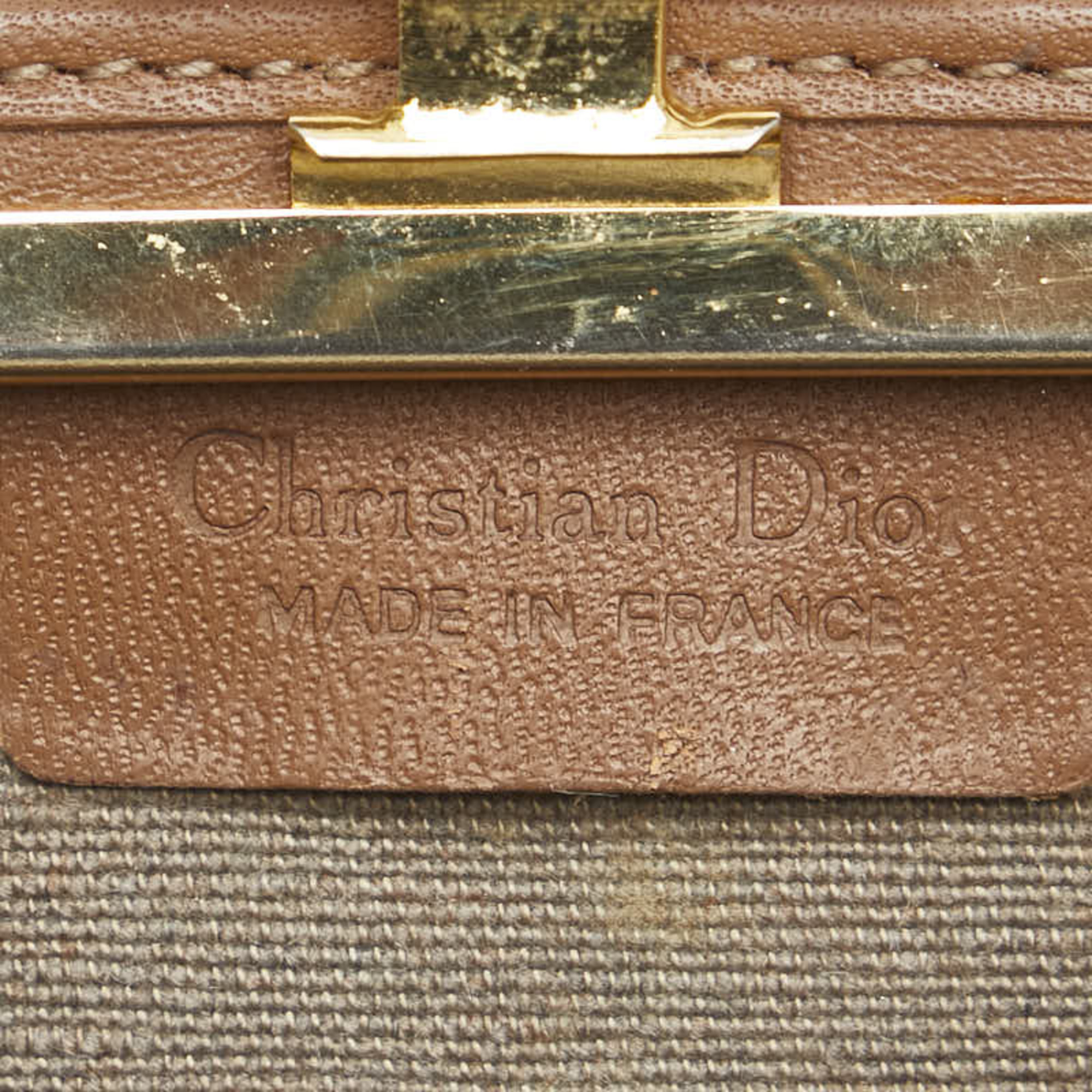 Christian Dior Dior Honeycomb Coin Case Beige Brown Leather Women's