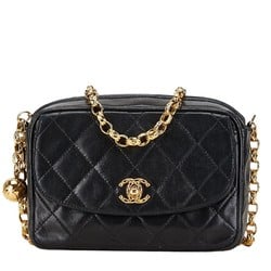 Chanel Matelasse Coco Mark Chain Shoulder Bag Black Lambskin Women's CHANEL