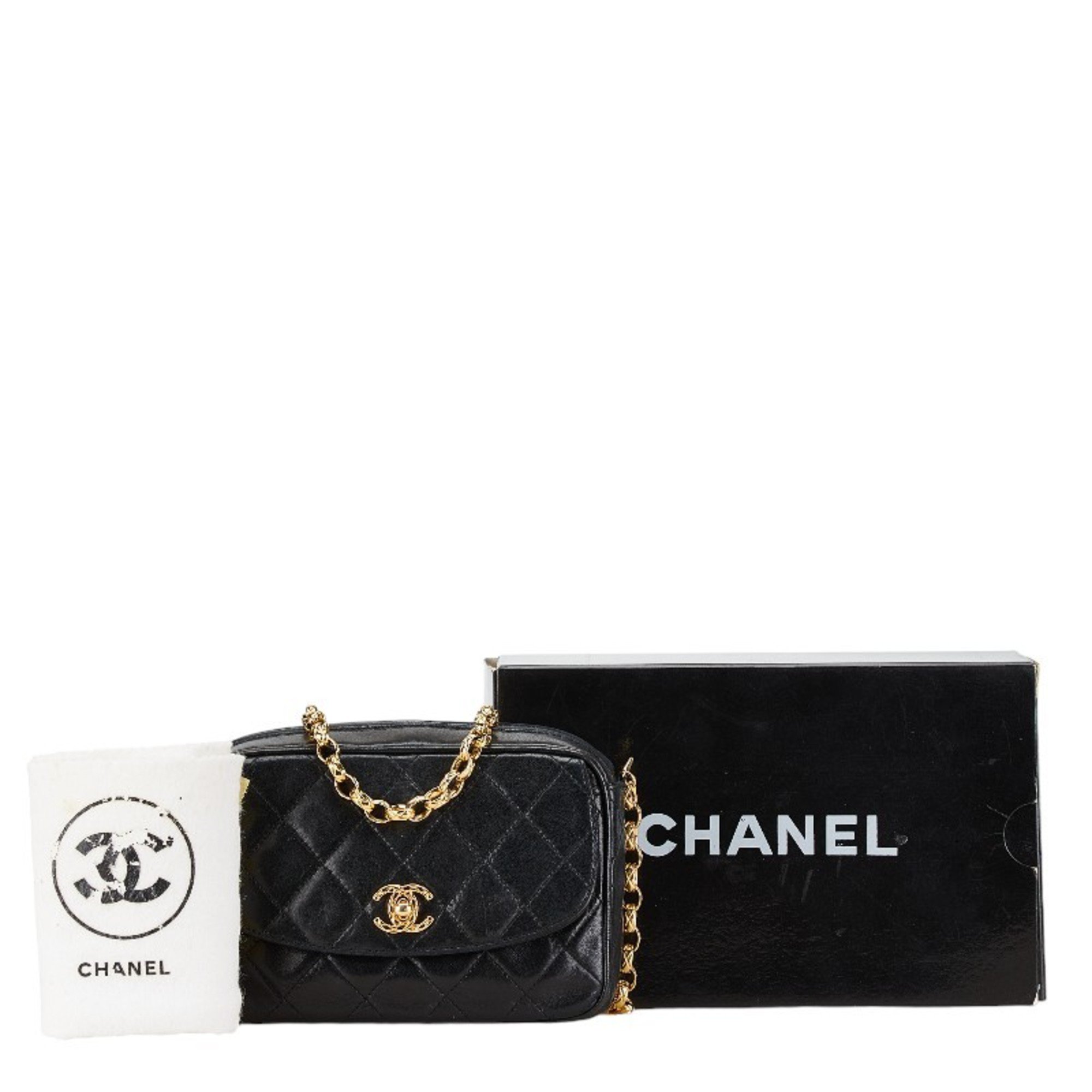 Chanel Matelasse Coco Mark Chain Shoulder Bag Black Lambskin Women's CHANEL