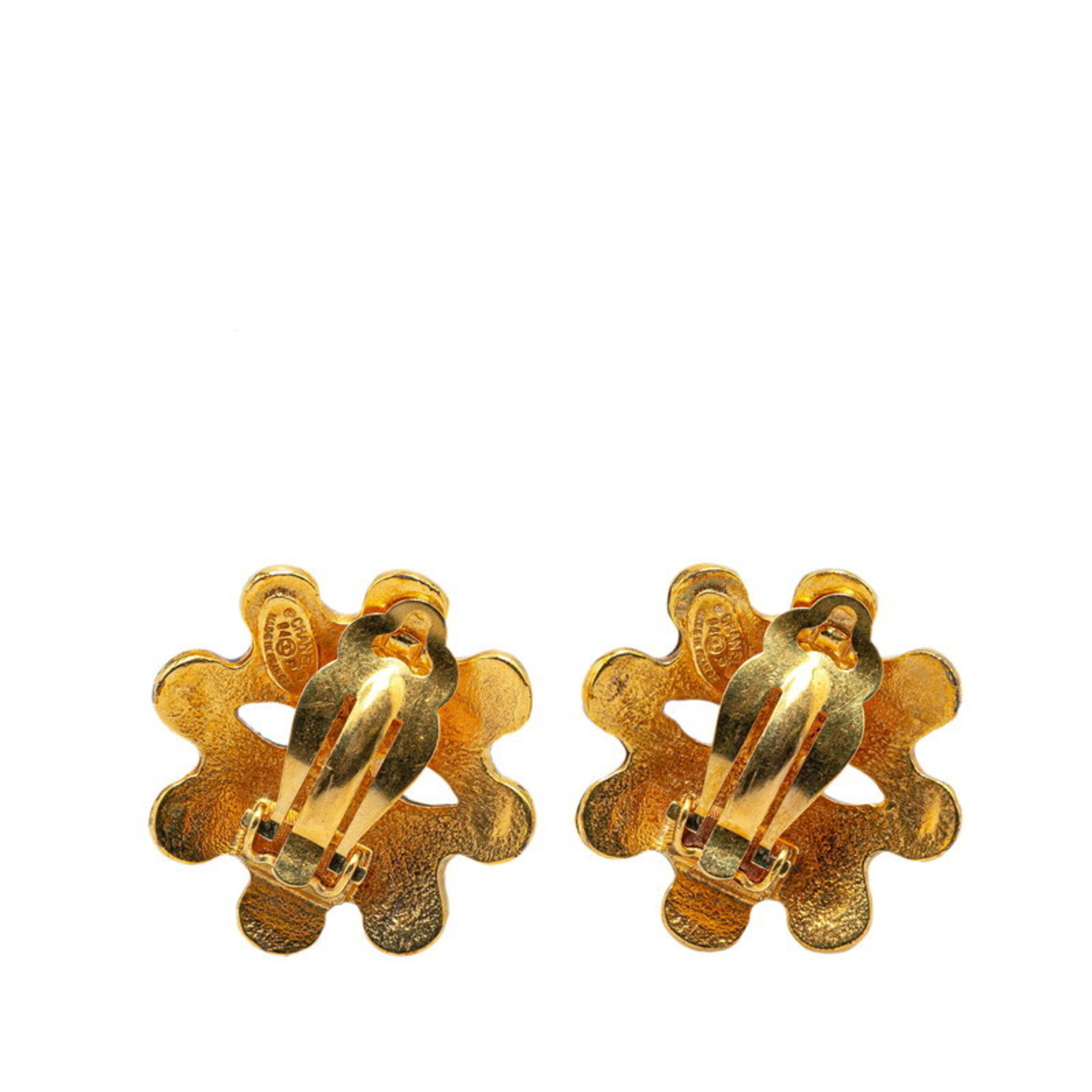 Chanel Coco Mark Flower Motif Earrings Gold Plated Women's CHANEL