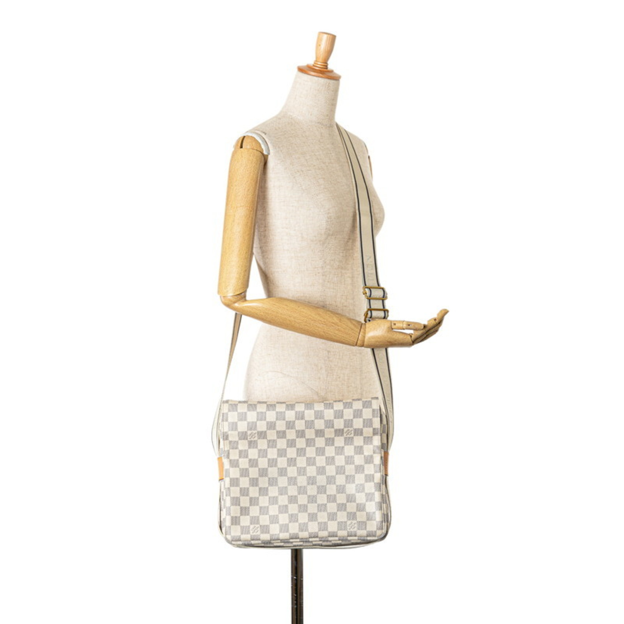 Louis Vuitton Damier Azur Naviglio Shoulder Bag N51189 White PVC Leather Women's LOUIS VUITTON