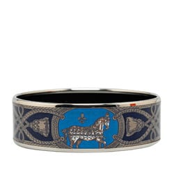 Hermes enamel GM cloisonné bangle, horse motif silver, blue, multi-color, metal, women's, HERMES