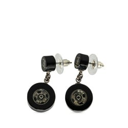 Chanel Coco Mark Tire Motif Earrings Black Silver Plastic Women's CHANEL