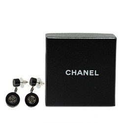 Chanel Coco Mark Tire Motif Earrings Black Silver Plastic Women's CHANEL