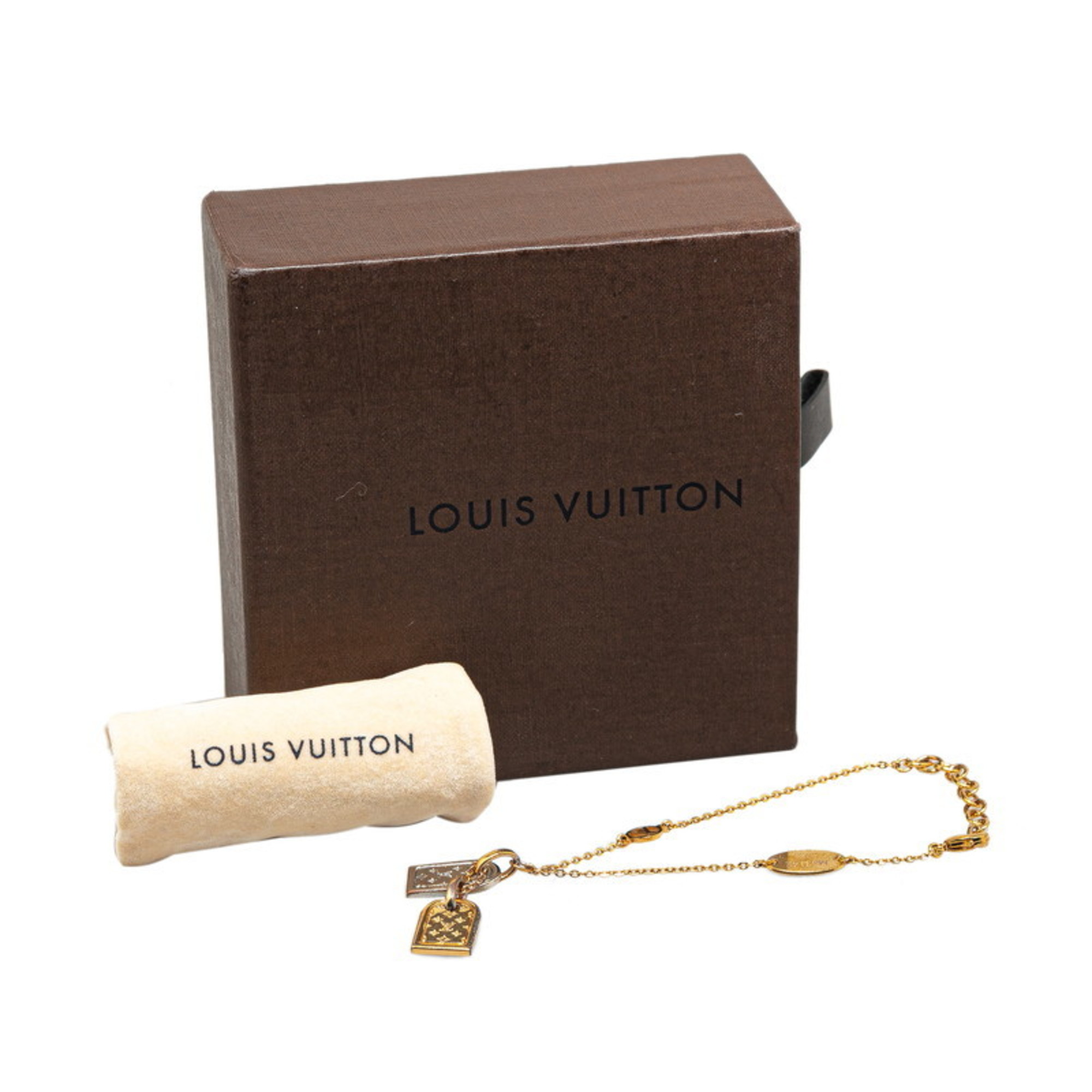 Louis Vuitton Bracelet Nanogram LV Circle Name Tag M63142 Gold Silver Plated Metal Women's LOUIS VUITTON