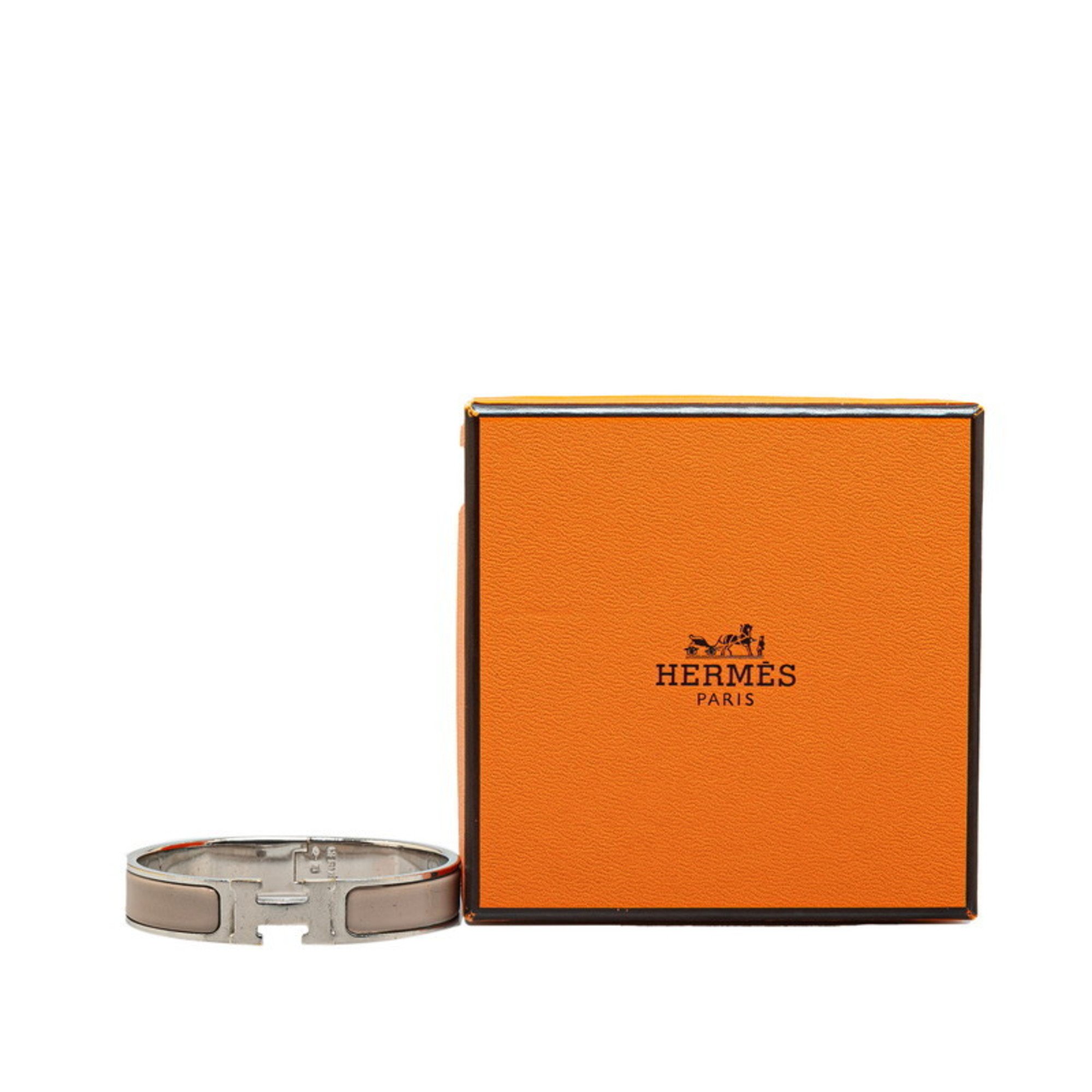 Hermes Click-Clack H PM Bangle Silver Grey Metal Women's HERMES