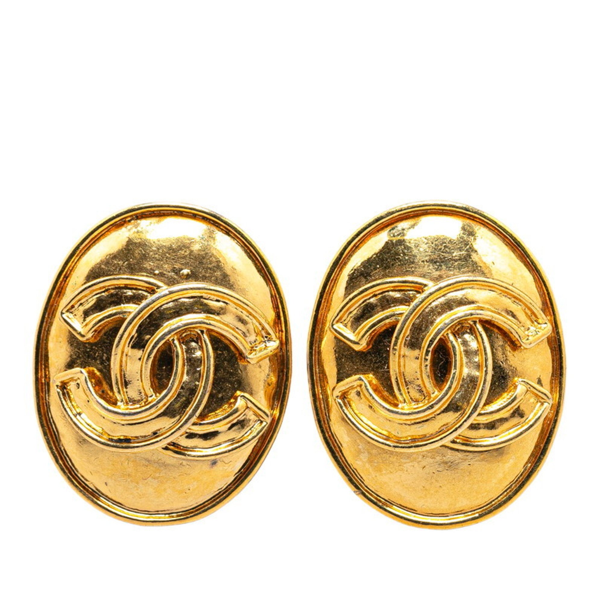 Chanel Coco Mark Drop Earrings Gold Plated Women's CHANEL