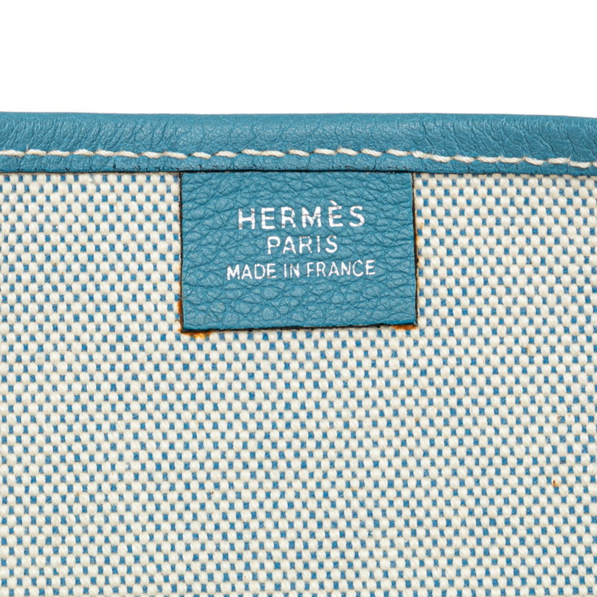 Hermes Jardinier PM Tote Bag Shoulder Blue Jean Toile H Leather Women's HERMES