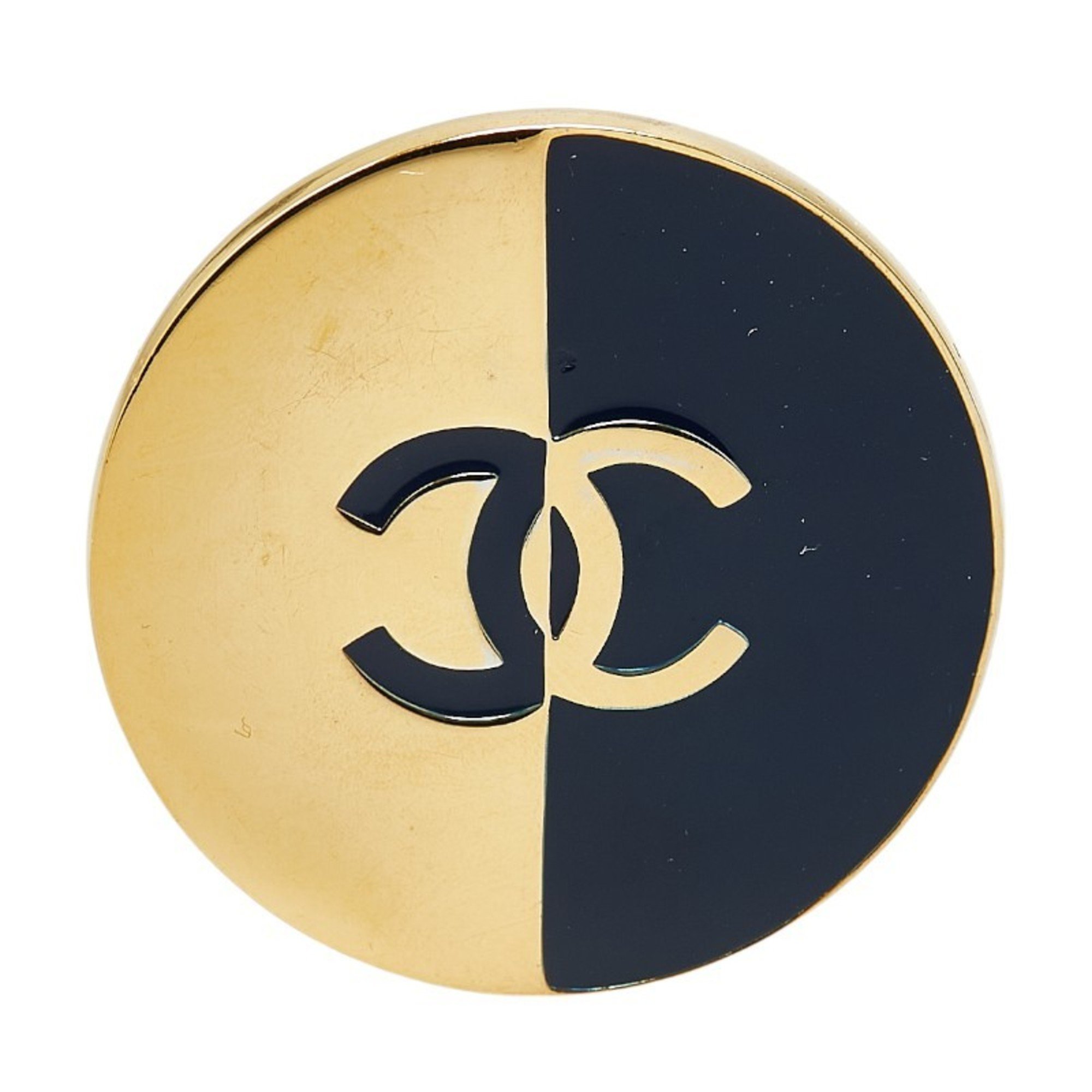 Chanel Coco Mark Brooch Gold Black Plated Women's CHANEL