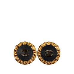 Chanel Coco Mark Chain Round Earrings Gold Black Plated Plastic Women's CHANEL