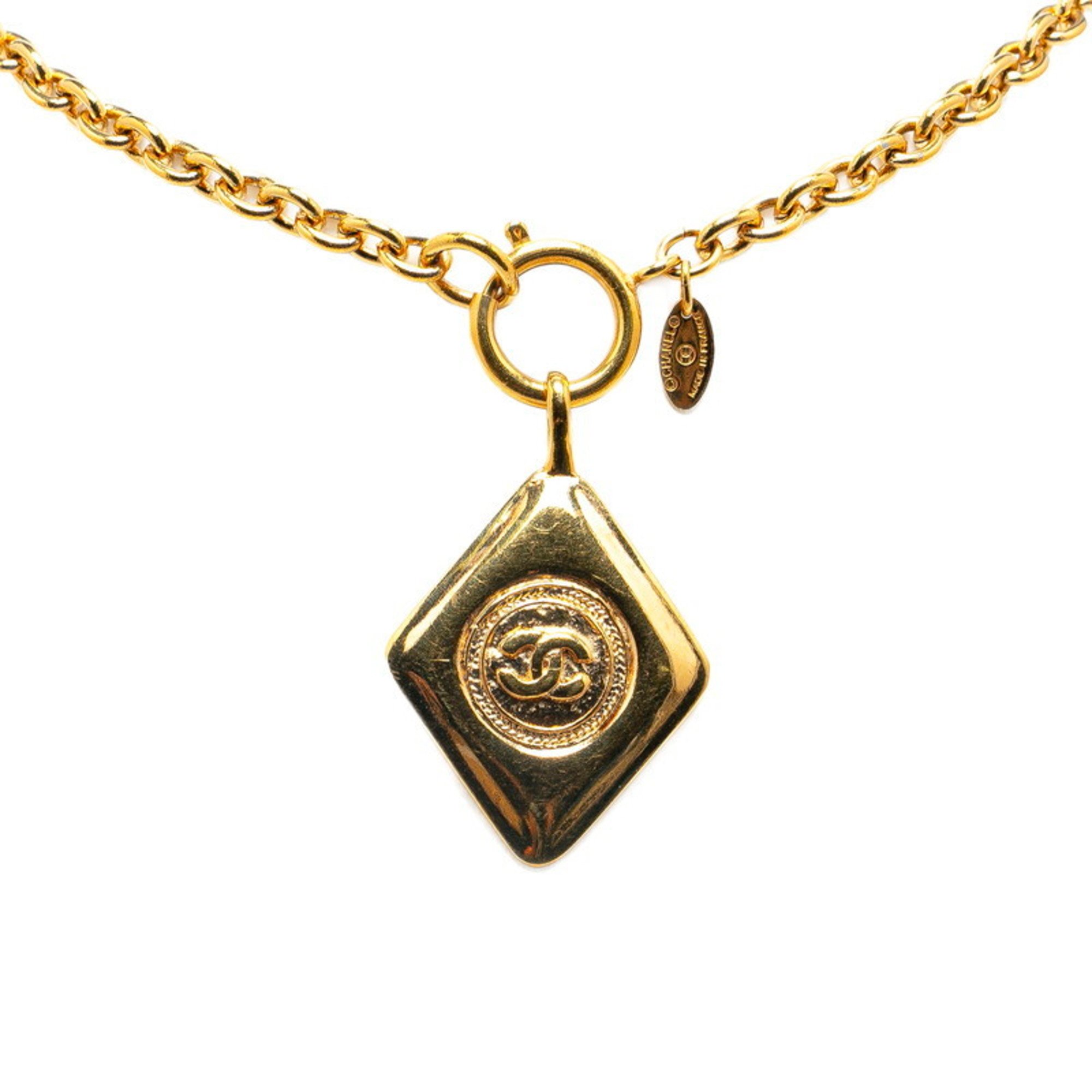 Chanel Coco Mark Diamond Motif Chain Necklace Gold Plated Women's CHANEL