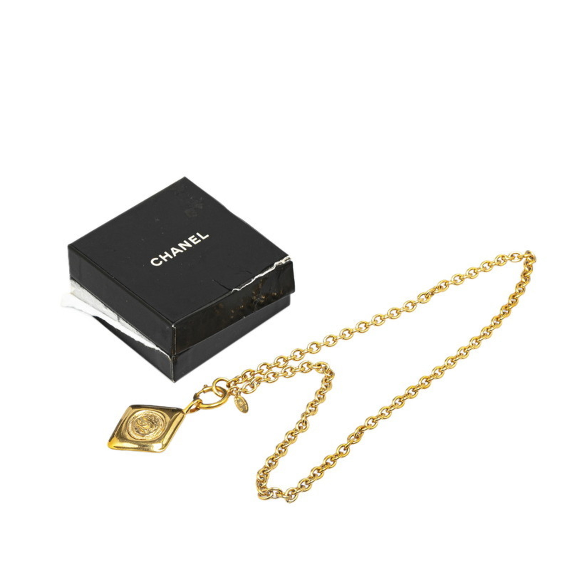 Chanel Coco Mark Diamond Motif Chain Necklace Gold Plated Women's CHANEL