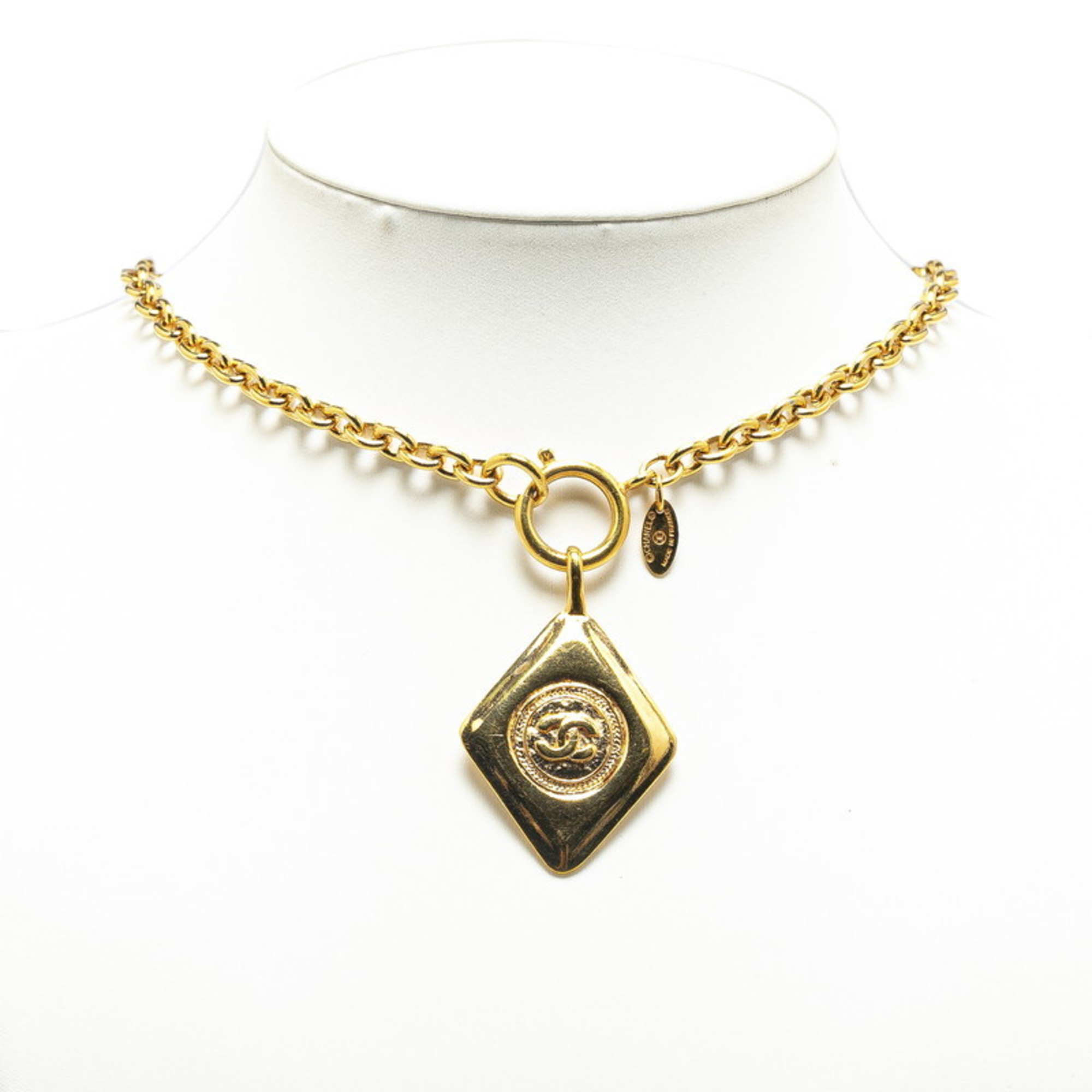 Chanel Coco Mark Diamond Motif Chain Necklace Gold Plated Women's CHANEL