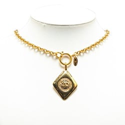 Chanel Coco Mark Diamond Motif Chain Necklace Gold Plated Women's CHANEL