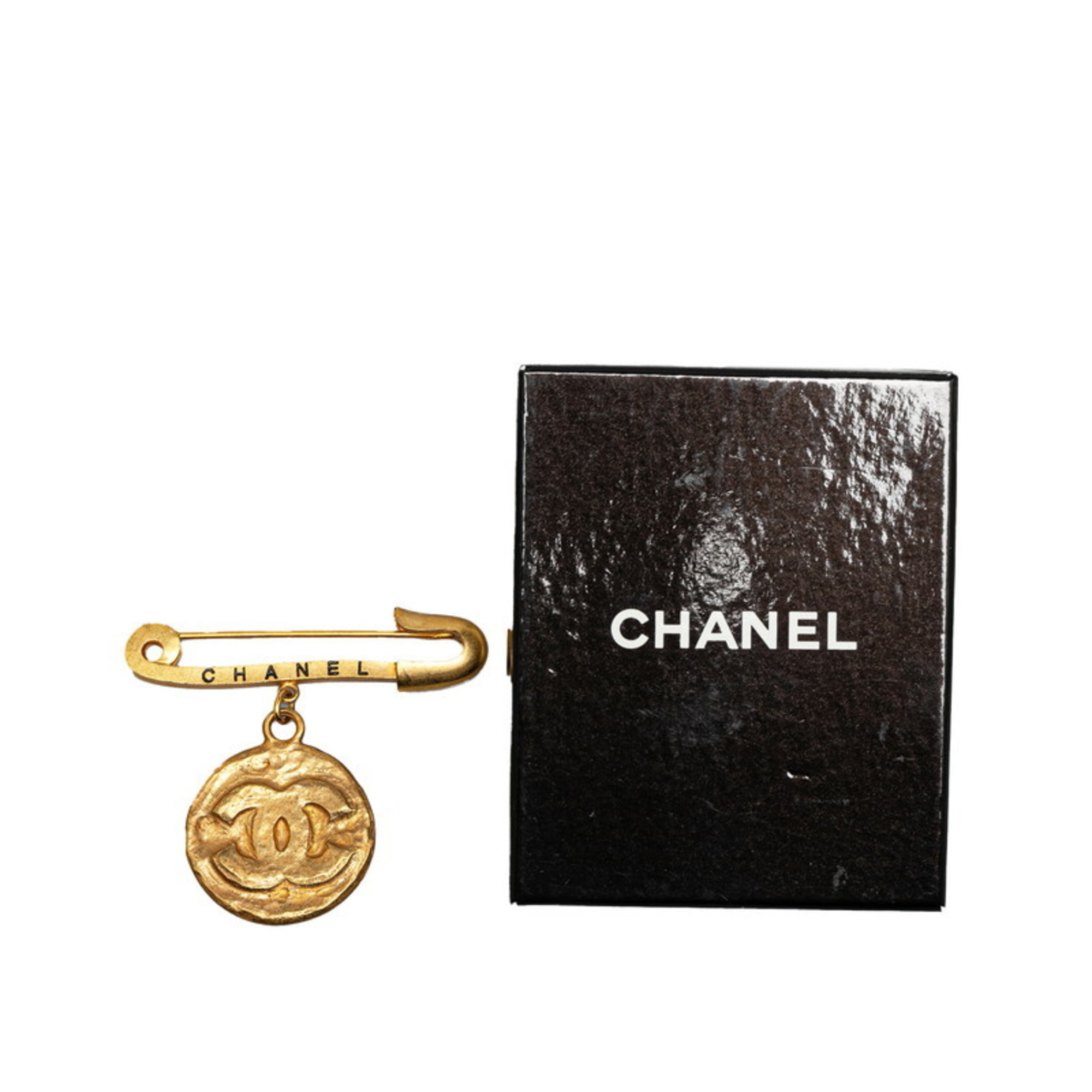 Chanel Coco Mark Safety Pin Motif Brooch Gold Plated Women's CHANEL