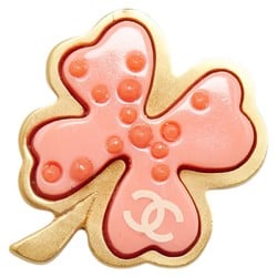 Chanel Coco Mark Clover Brooch Gold Pink Plated Plastic Women's CHANEL