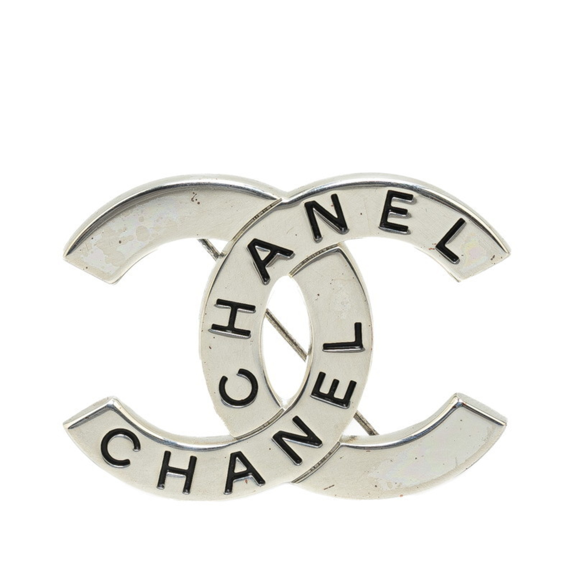 CHANEL Coco Mark Brooch Silver Metal Women's