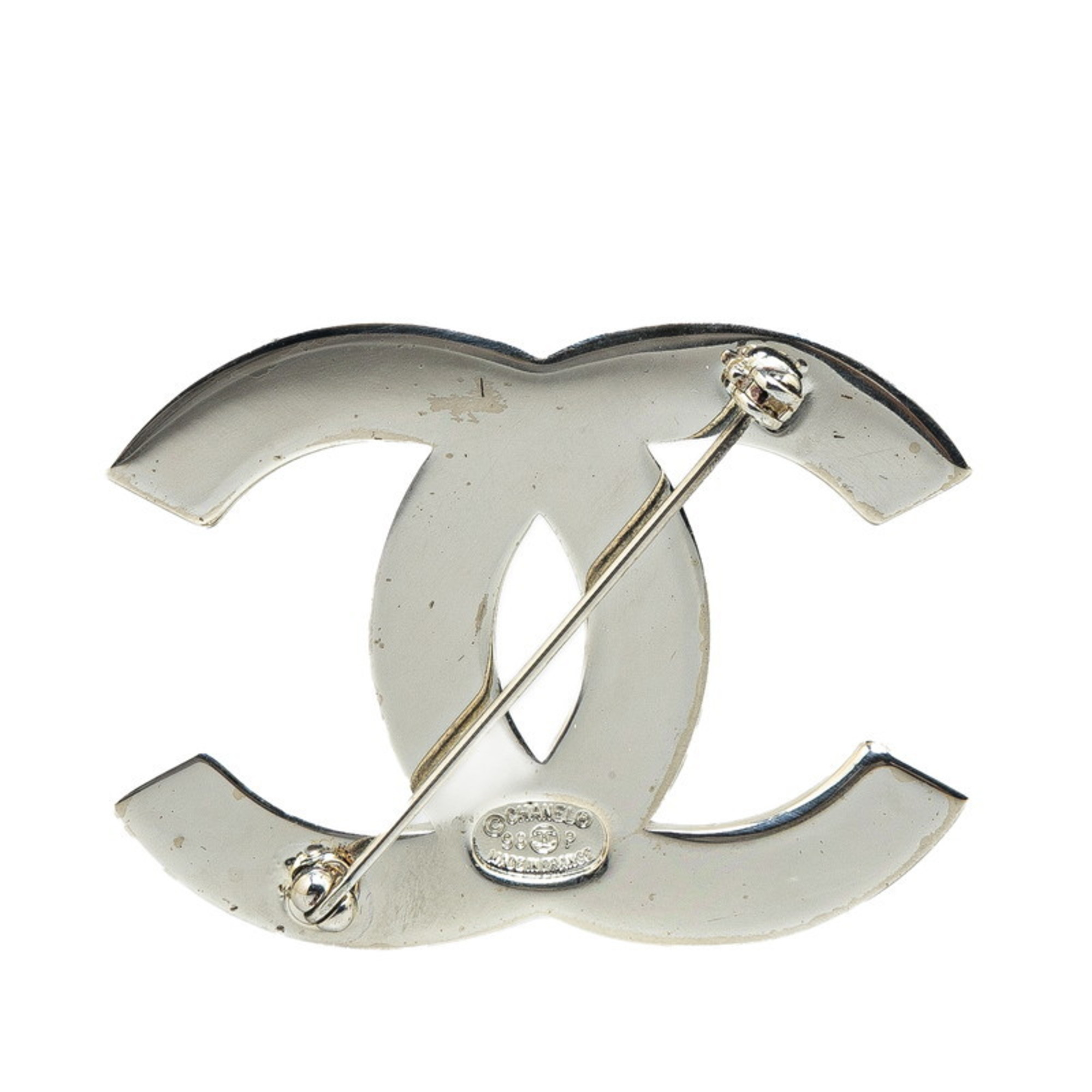 CHANEL Coco Mark Brooch Silver Metal Women's