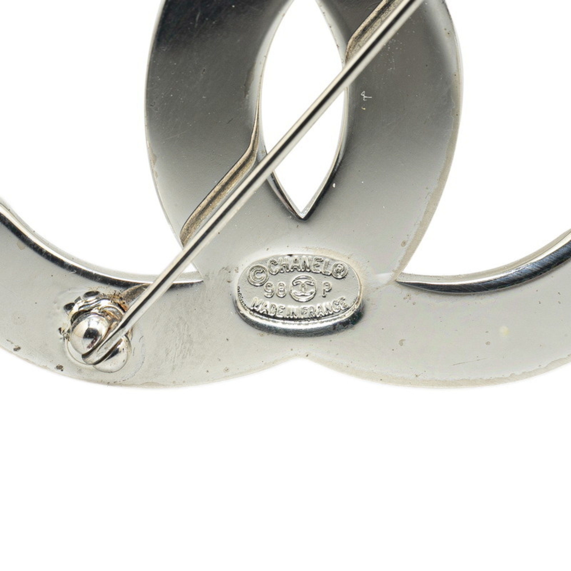 CHANEL Coco Mark Brooch Silver Metal Women's