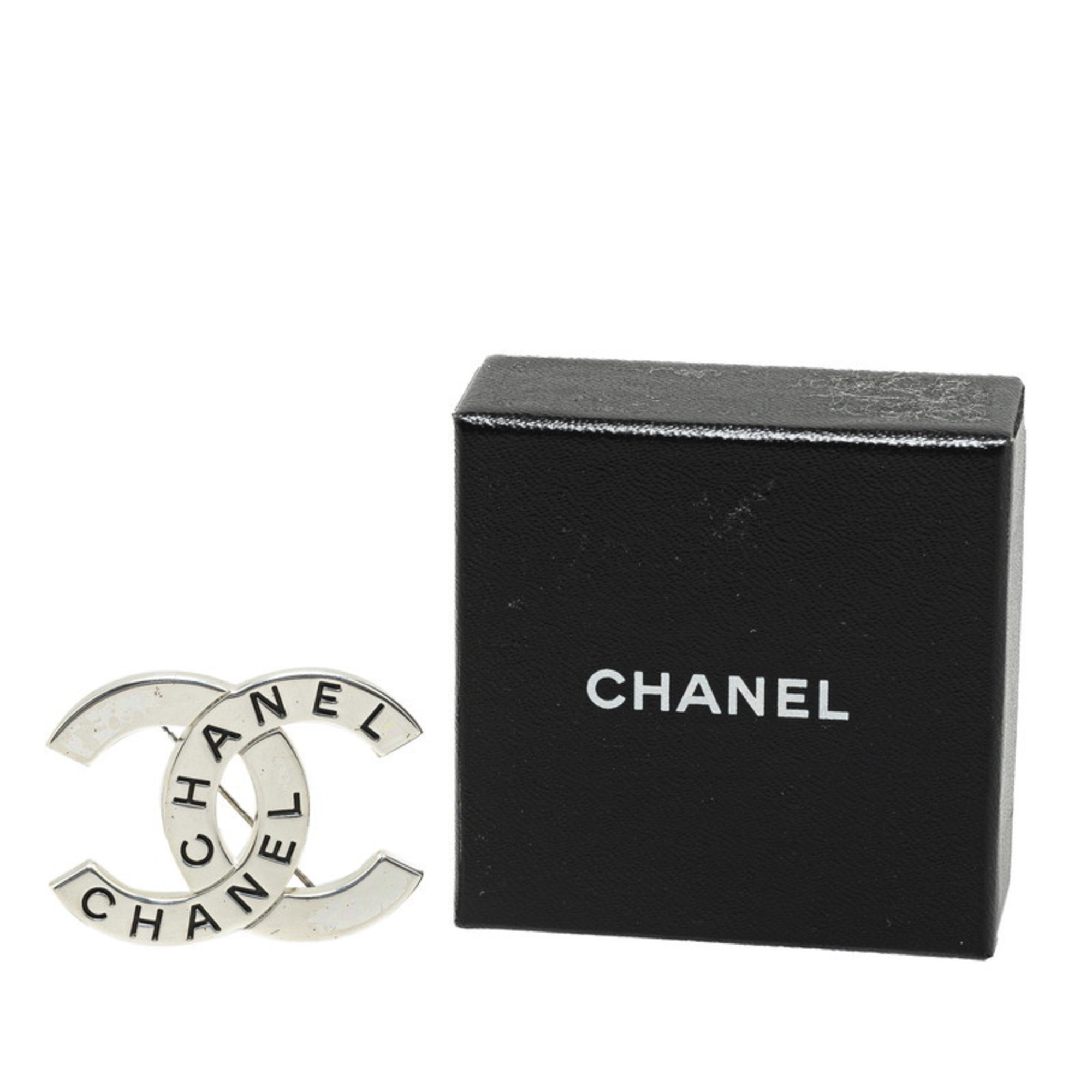 CHANEL Coco Mark Brooch Silver Metal Women's