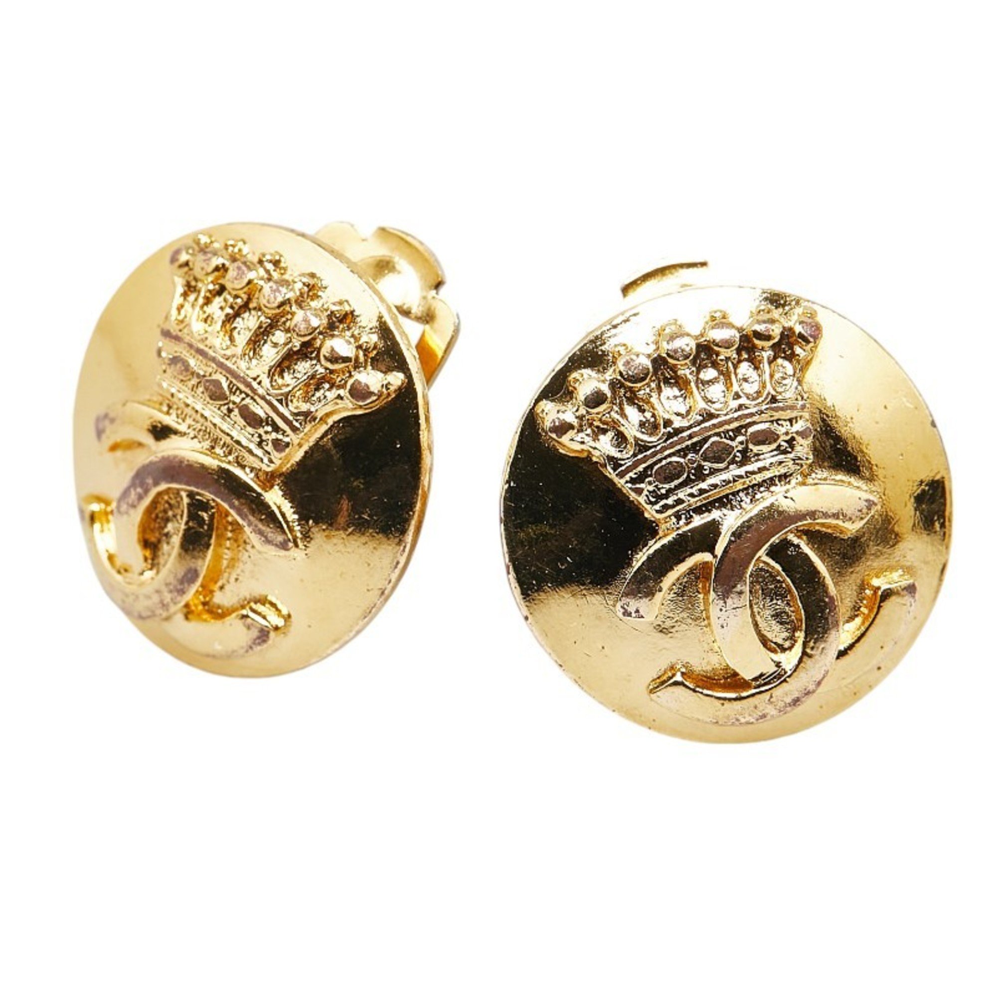 Chanel Coco Mark Earrings Gold Plated Women's CHANEL