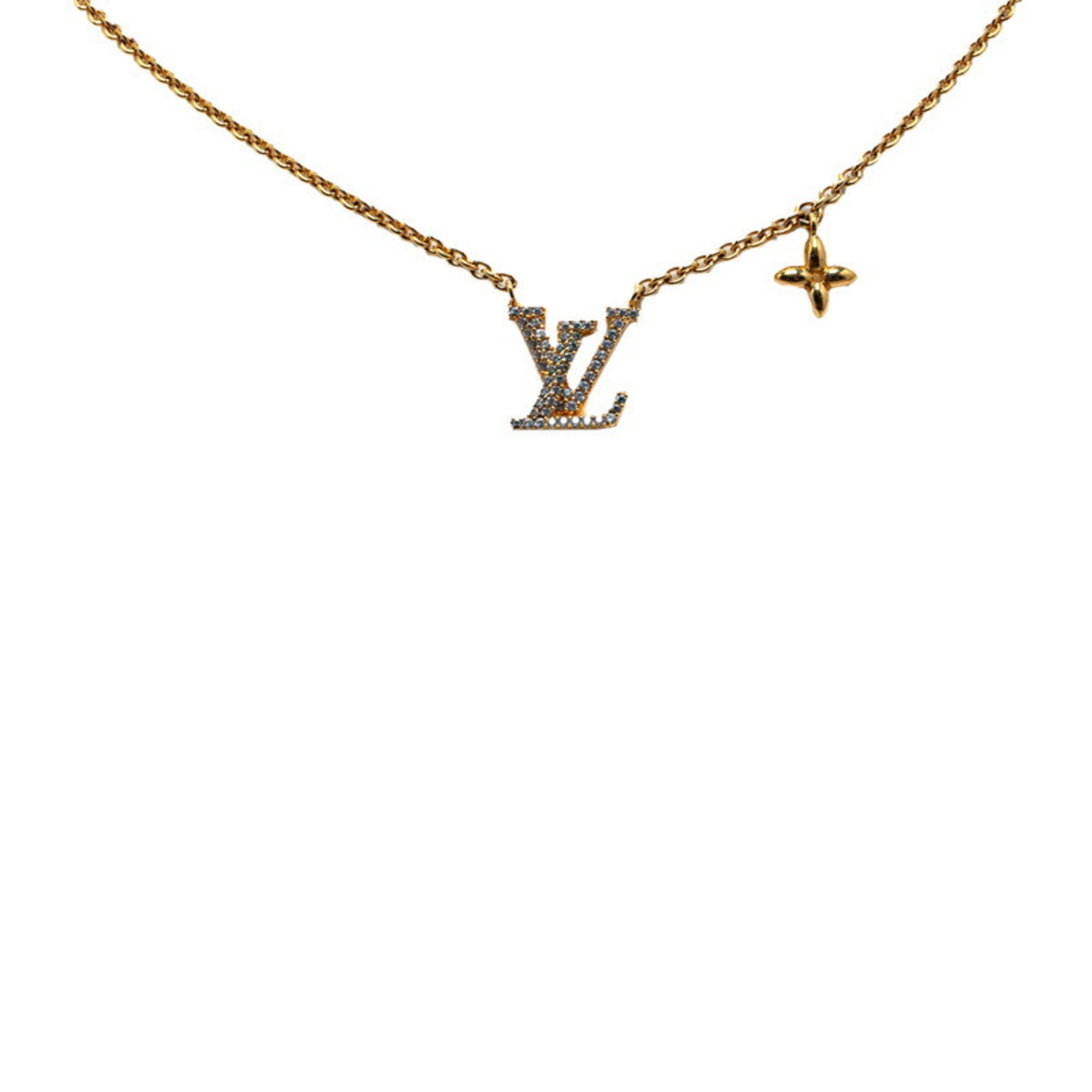 Louis Vuitton Monogram Flower Iconic Necklace M00596 Gold Plated Rhinestones Women's LOUIS VUITTON